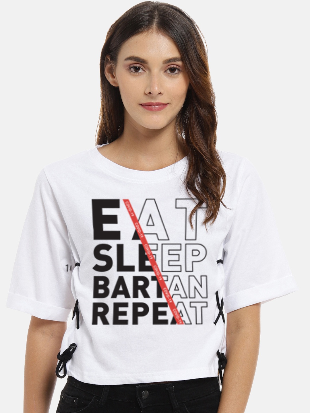 

Campus Sutra Women White Printed Boxy Pure Cotton Top, Violet