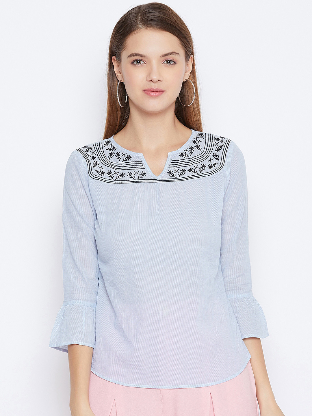 

DODO & MOA Women Blue Striped Top