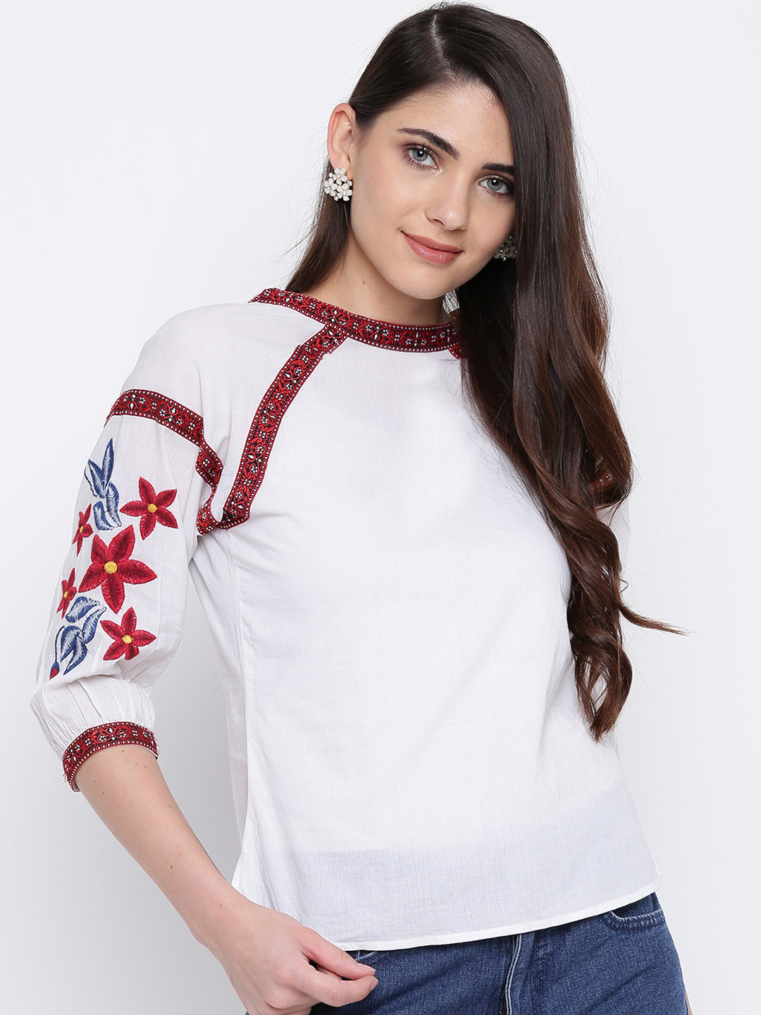 

DODO & MOA Women White Solid Pure Cotton Top