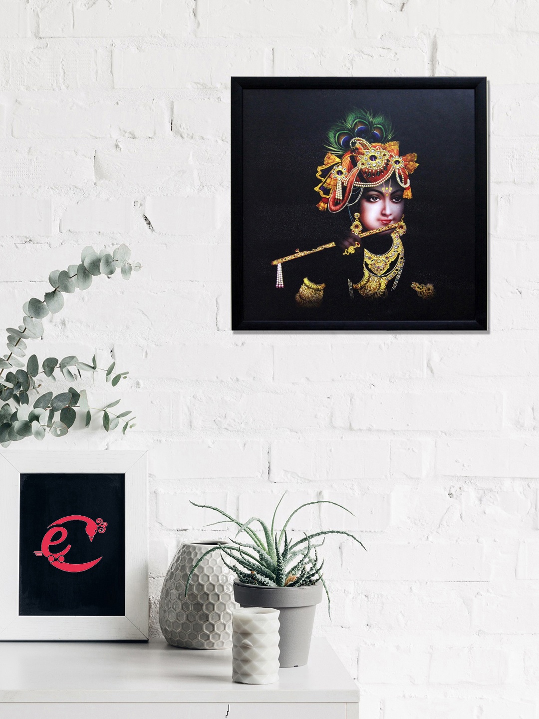 

eCraftIndia Black & Gold-Coloured Krishna Playing Flute Satin Matt Texture UV Wall Art