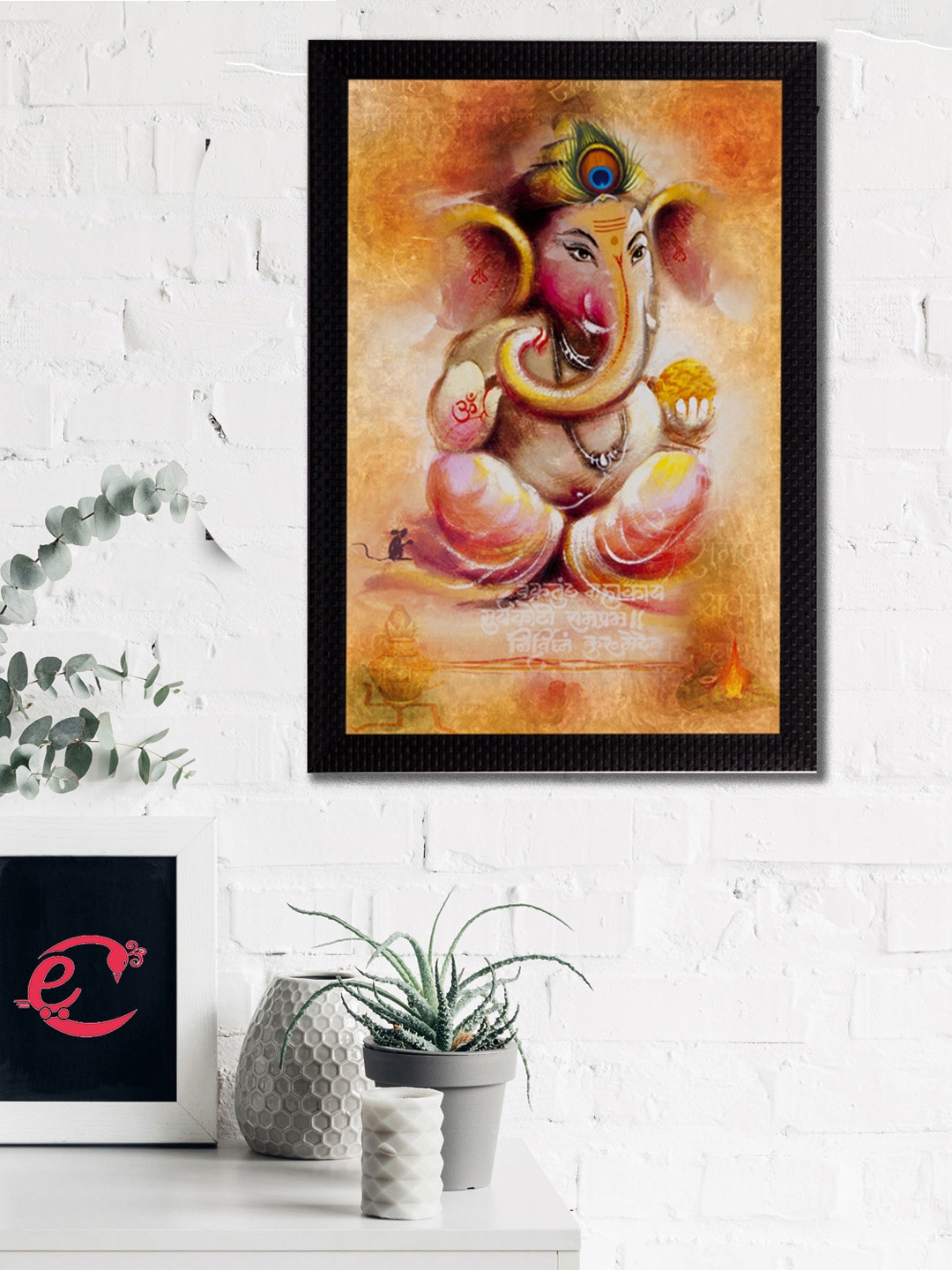 

eCraftIndia Yellow & Orange Lord Ganesha Satin Matt Texture UV Art Wall Painting