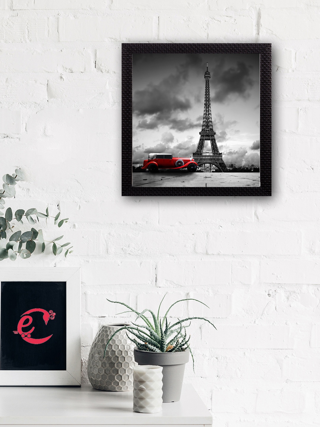 

eCraftIndia White & Black Effiel Tower Design Satin Matt Texture UV Art Wall Painting