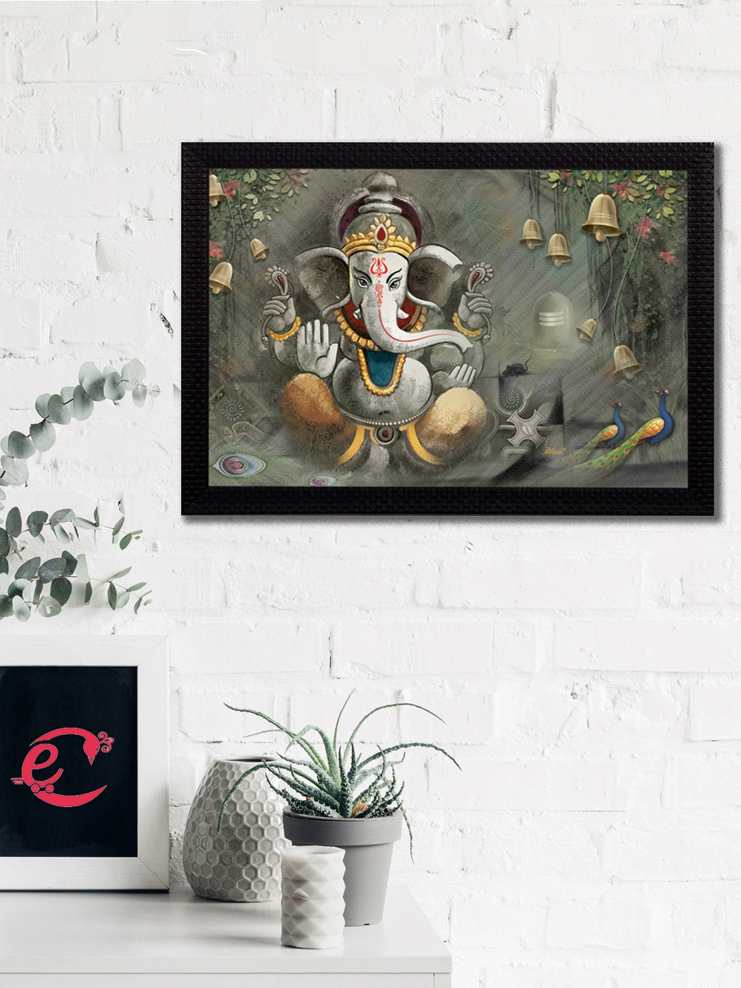 

eCraftIndia Unisex Grey & Yellow Lord Ganesha Satin Matt Texture UV Wall Painting