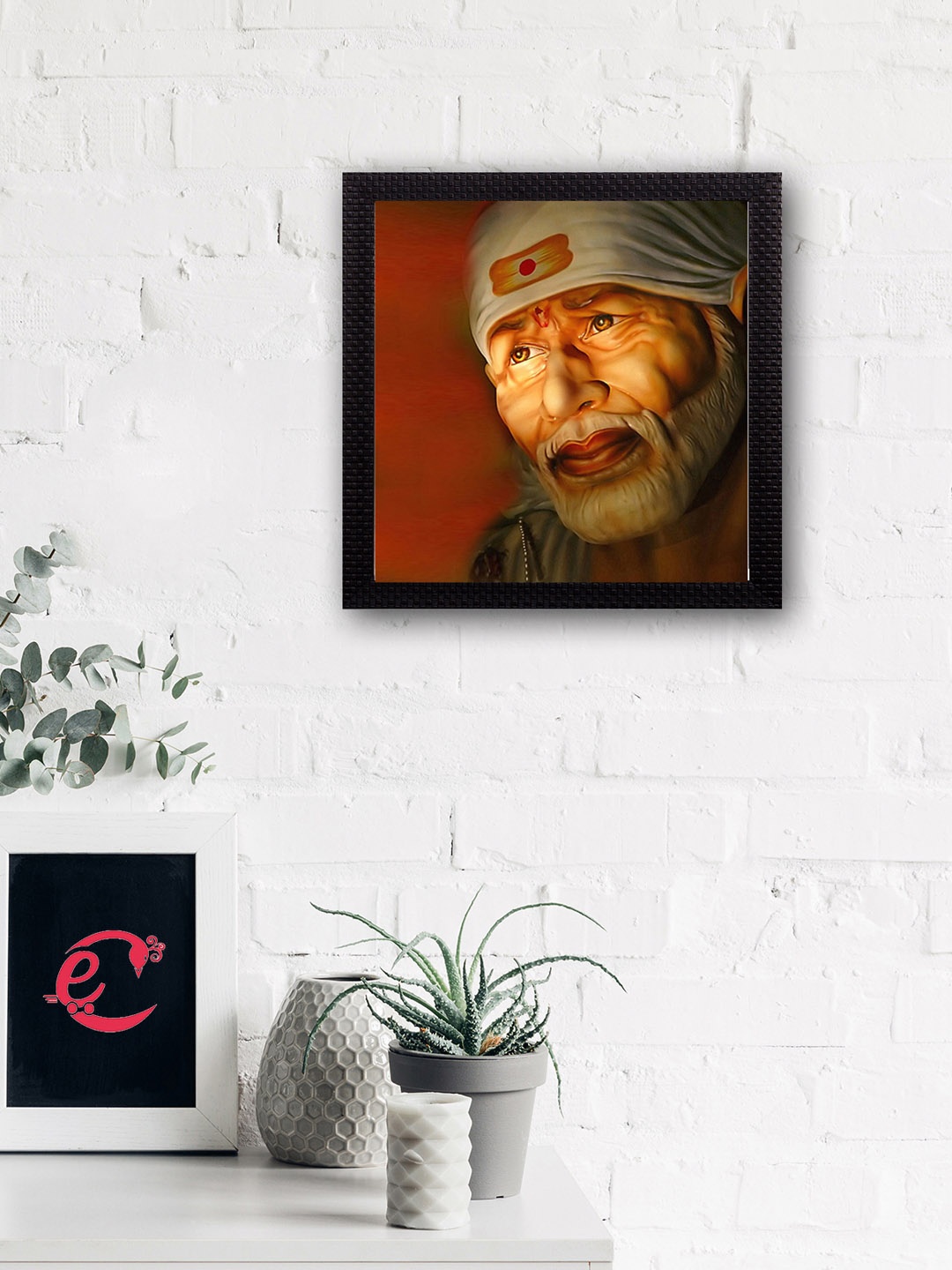 

eCraftIndia Orange & Off-White Sai Baba Matt Textured UV Wall Art