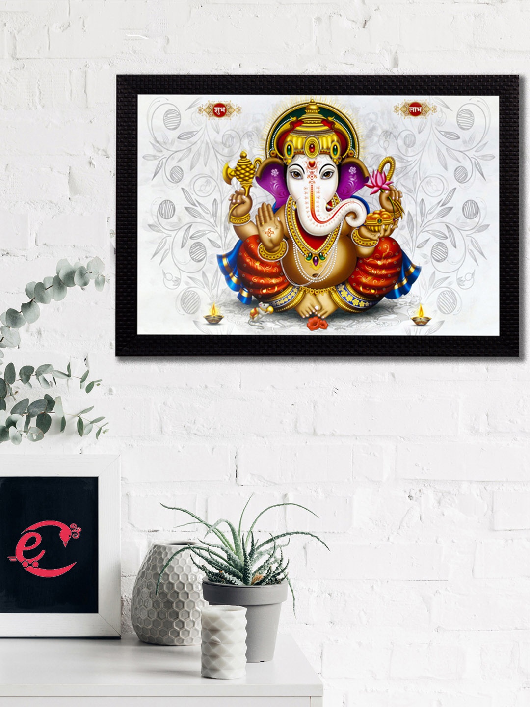 

eCraftIndia White & Gold-Coloured Lord Ganesha Satin Matt Texture UV Wall Painting