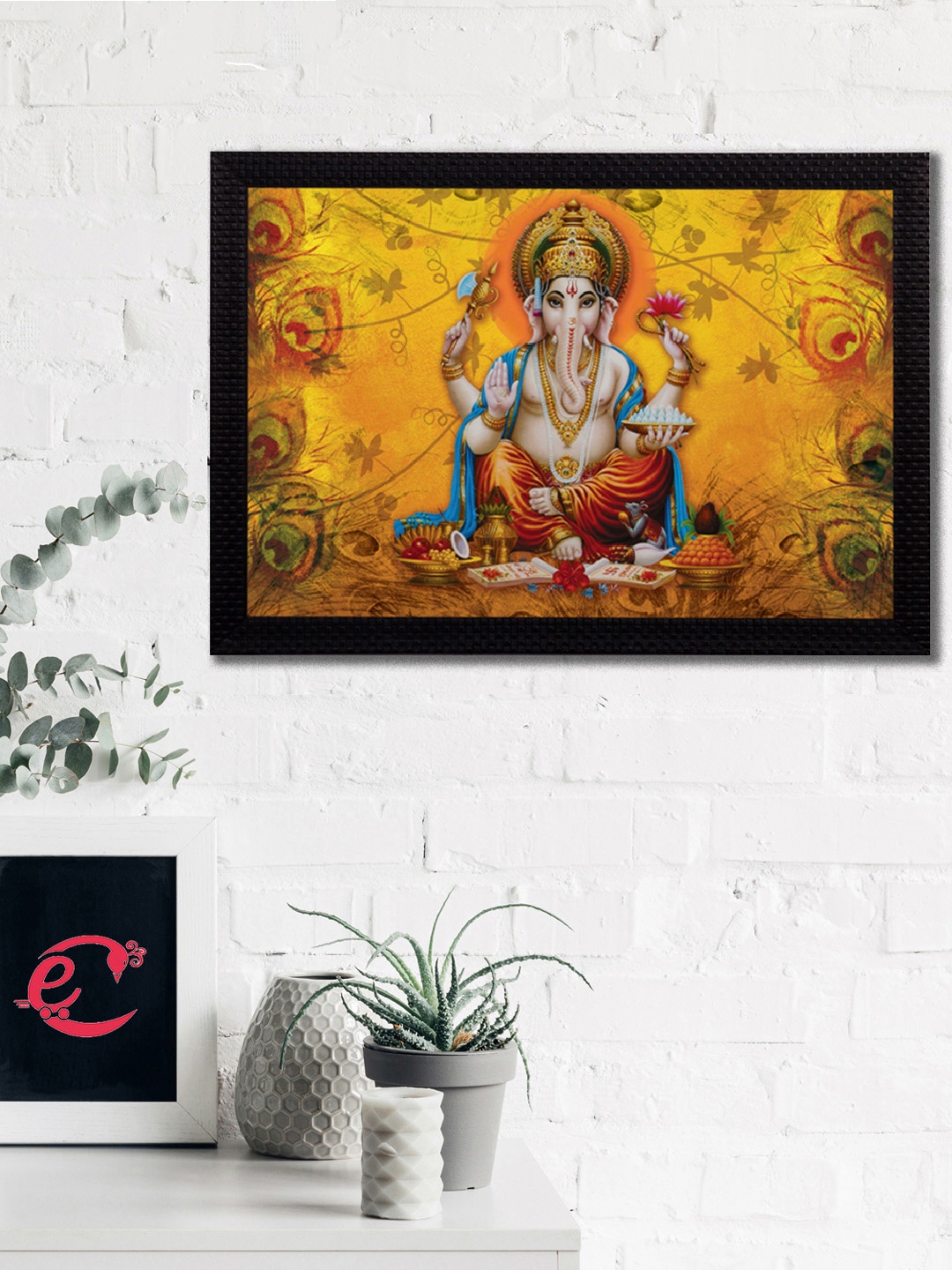 

eCraftIndia Yellow & Orange Lord Ganesha Satin Matt Texture UV Wall Art