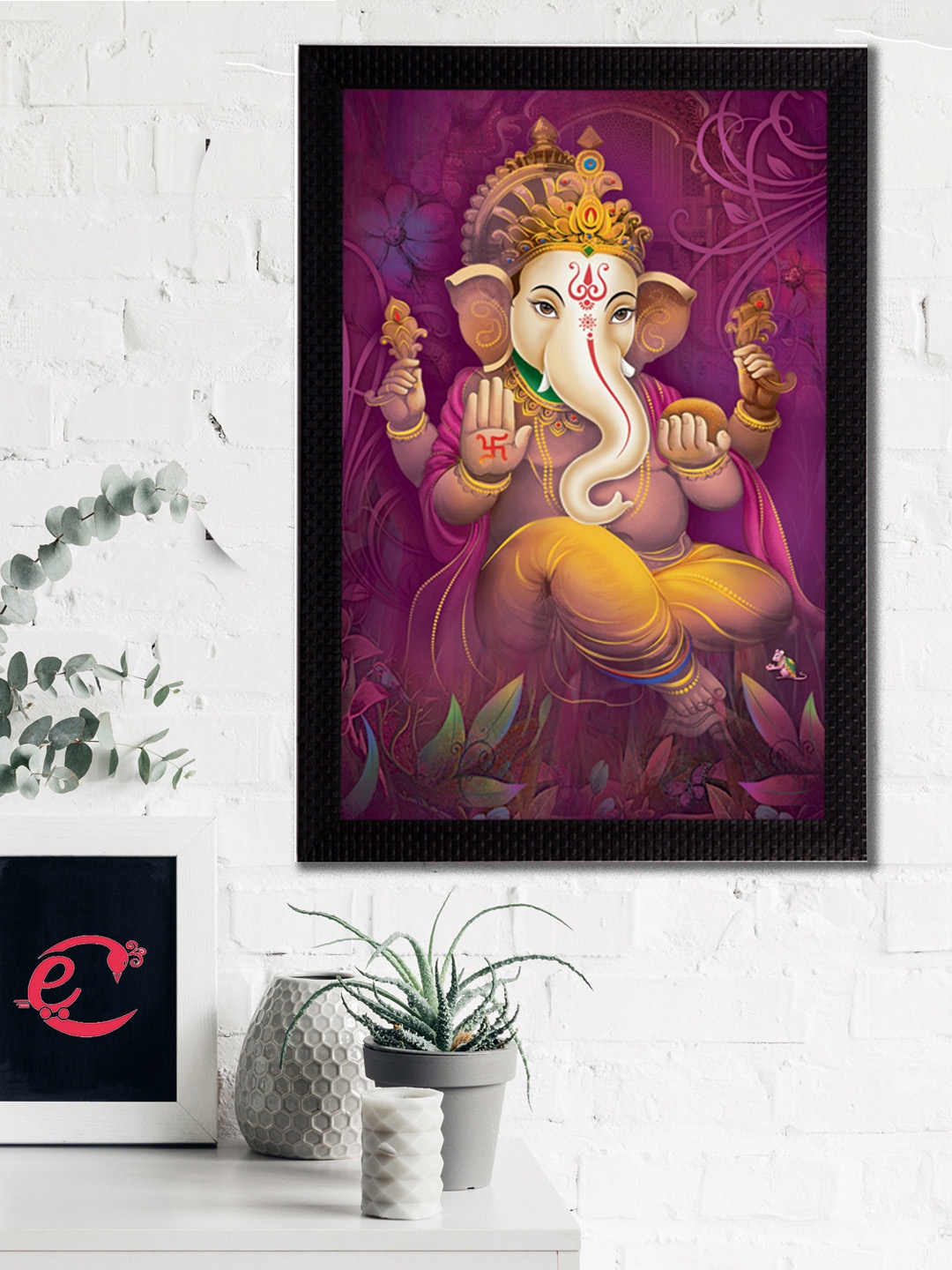 

eCraftIndia Majenta & Beige Lord Ganesha Satin Matt Texture UV Wall Art, Magenta