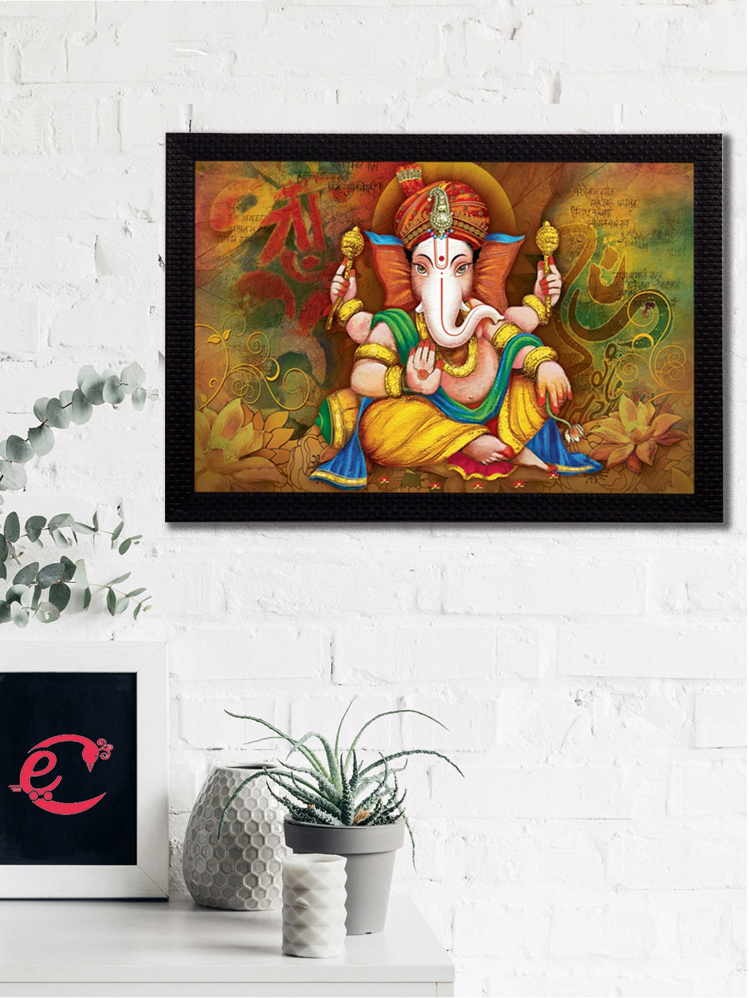 

eCraftIndia Yellow & Green Lord Ganesha Satin Matt Texture UV Wall Art