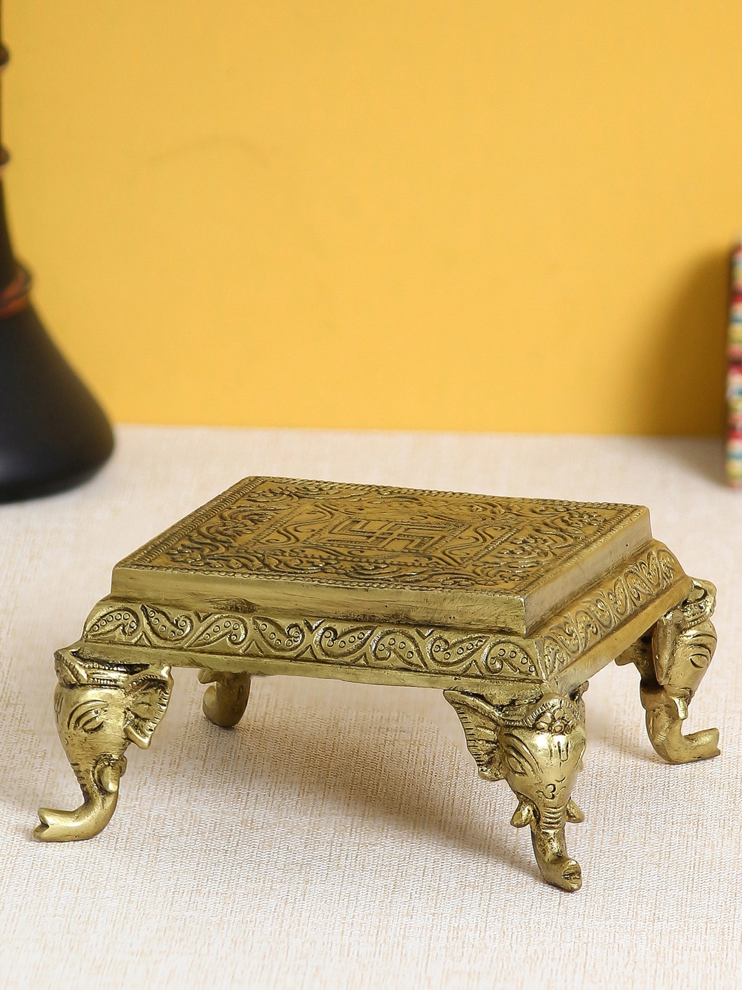 

eCraftIndia Gold-Toned Handcrafted Traditional Pooja Chowki With Swastik