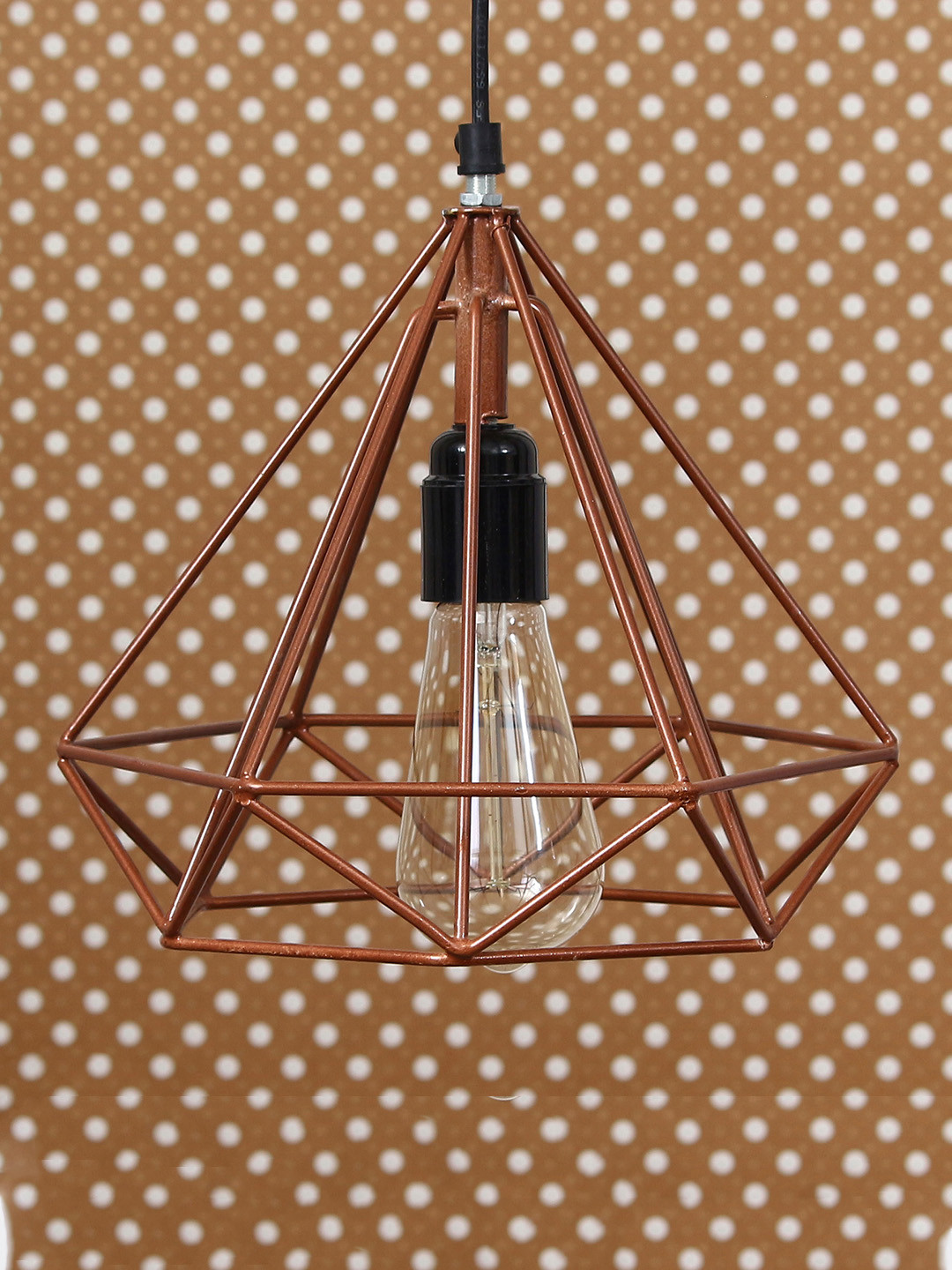 

eCraftIndia Copper-Toned Edison Filament Diamond Cage Pendant Lamp