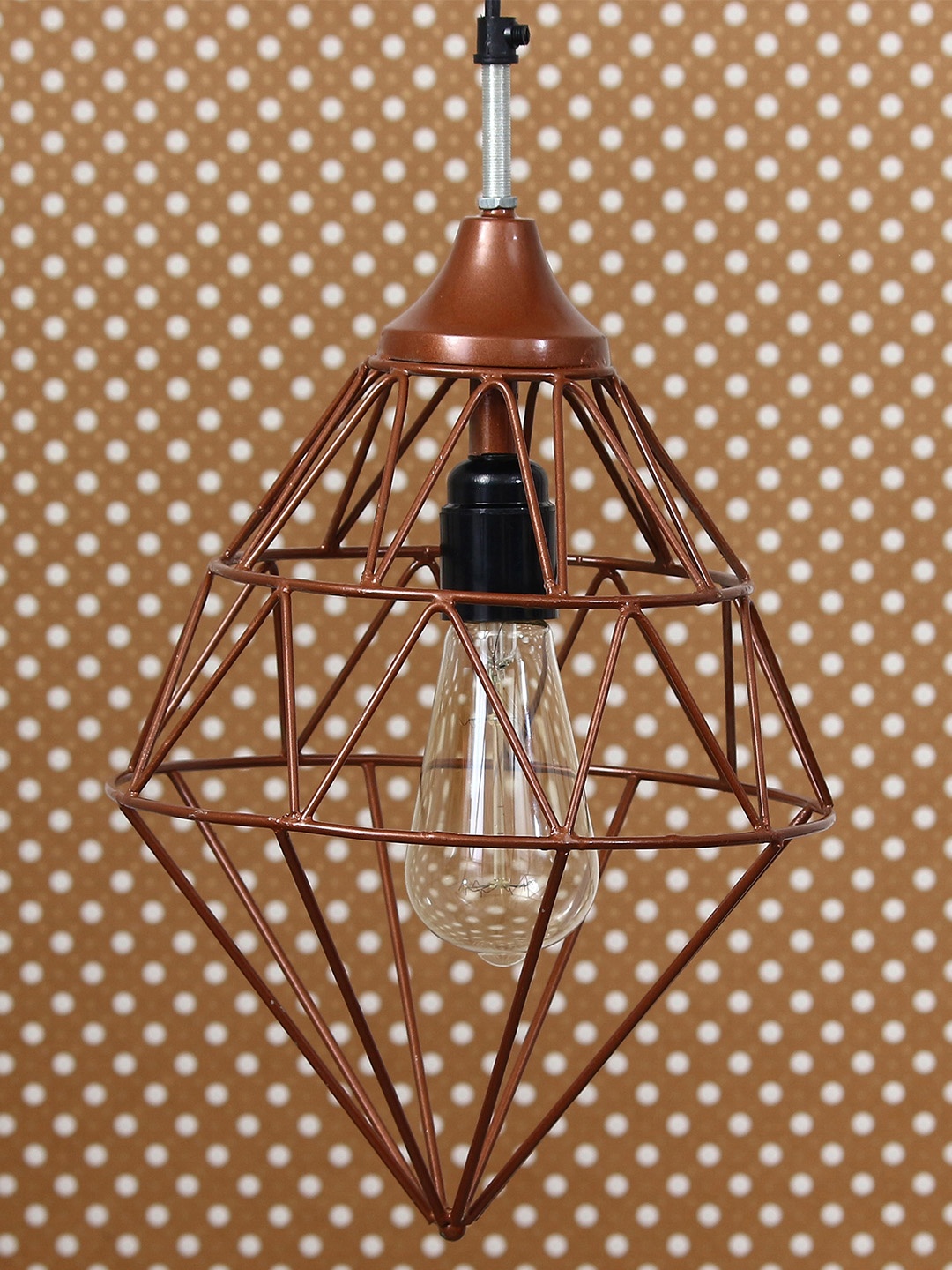 

eCraftIndia Copper-Toned & Transparent Solid Diamond Cage Hanging Light