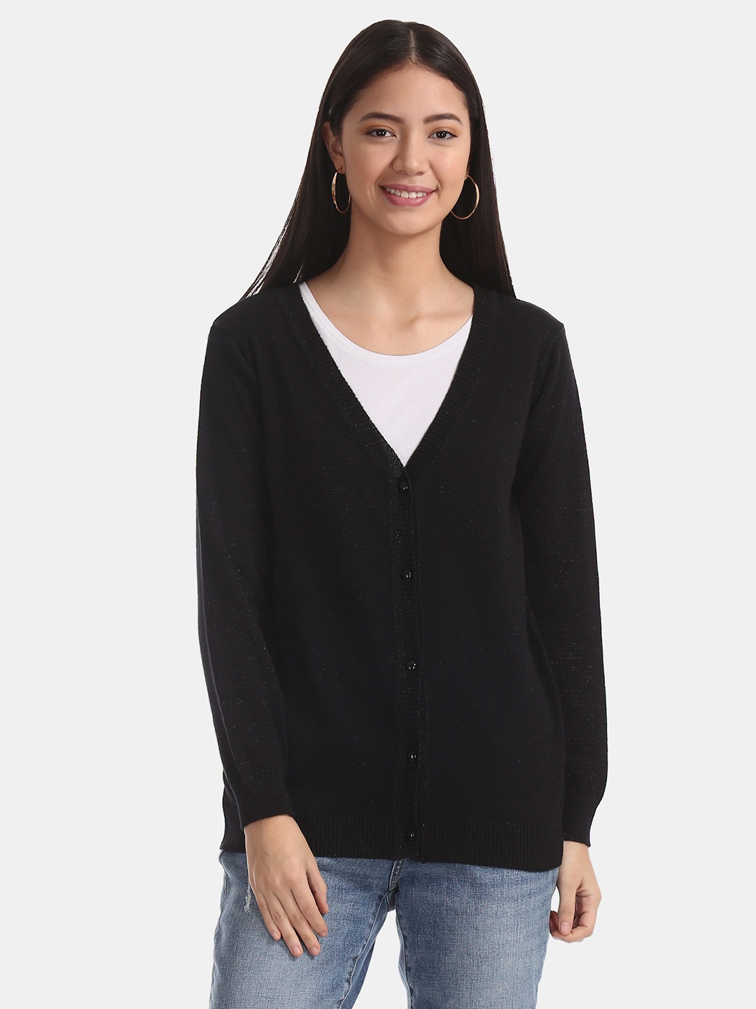 

Cherokee Women Black Solid Cardigan