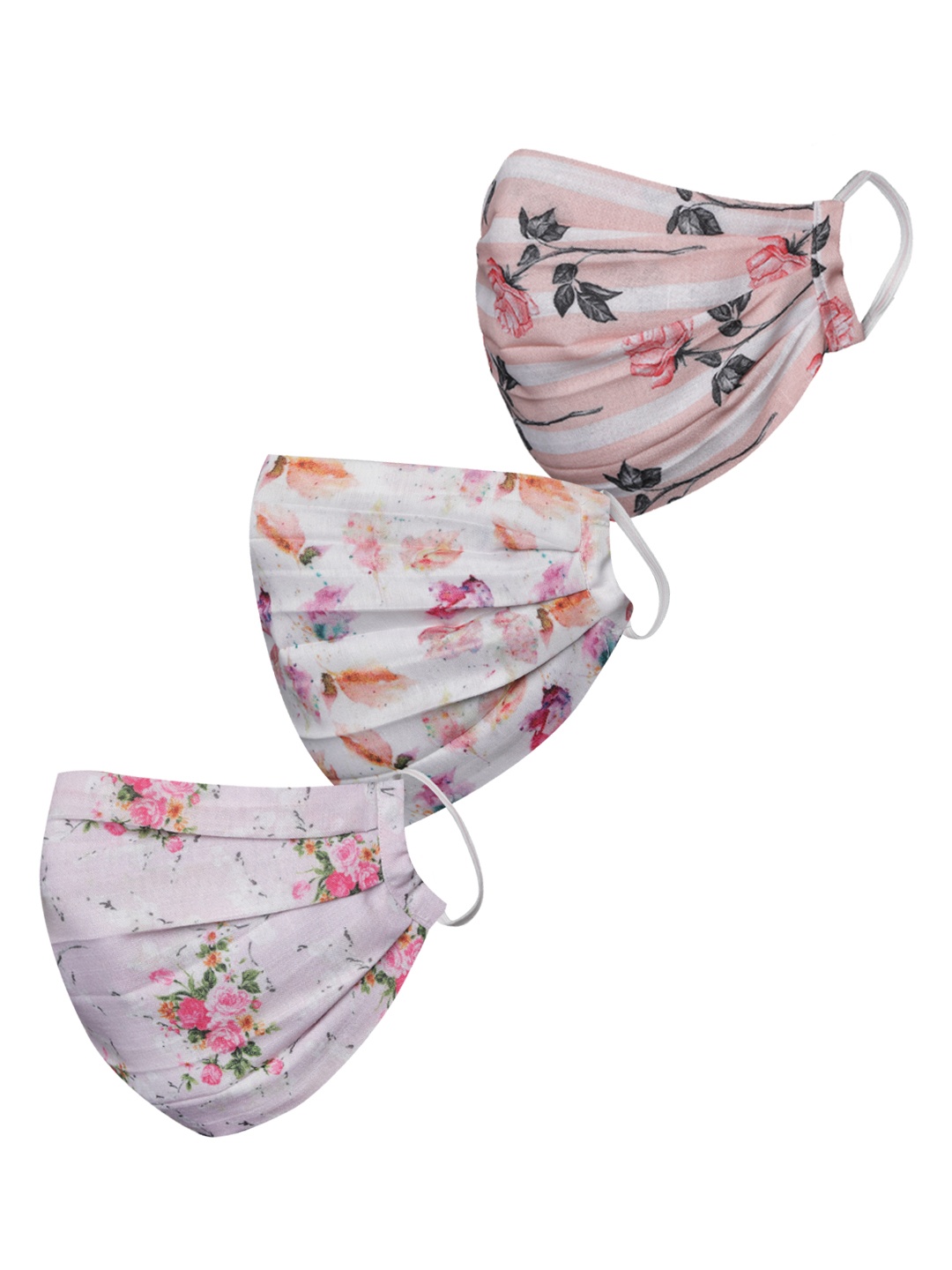 

VASTRAMAY Unisex Set of 3 Reusable Printed 2-Ply Protective Outdoor Face Masks, Pink