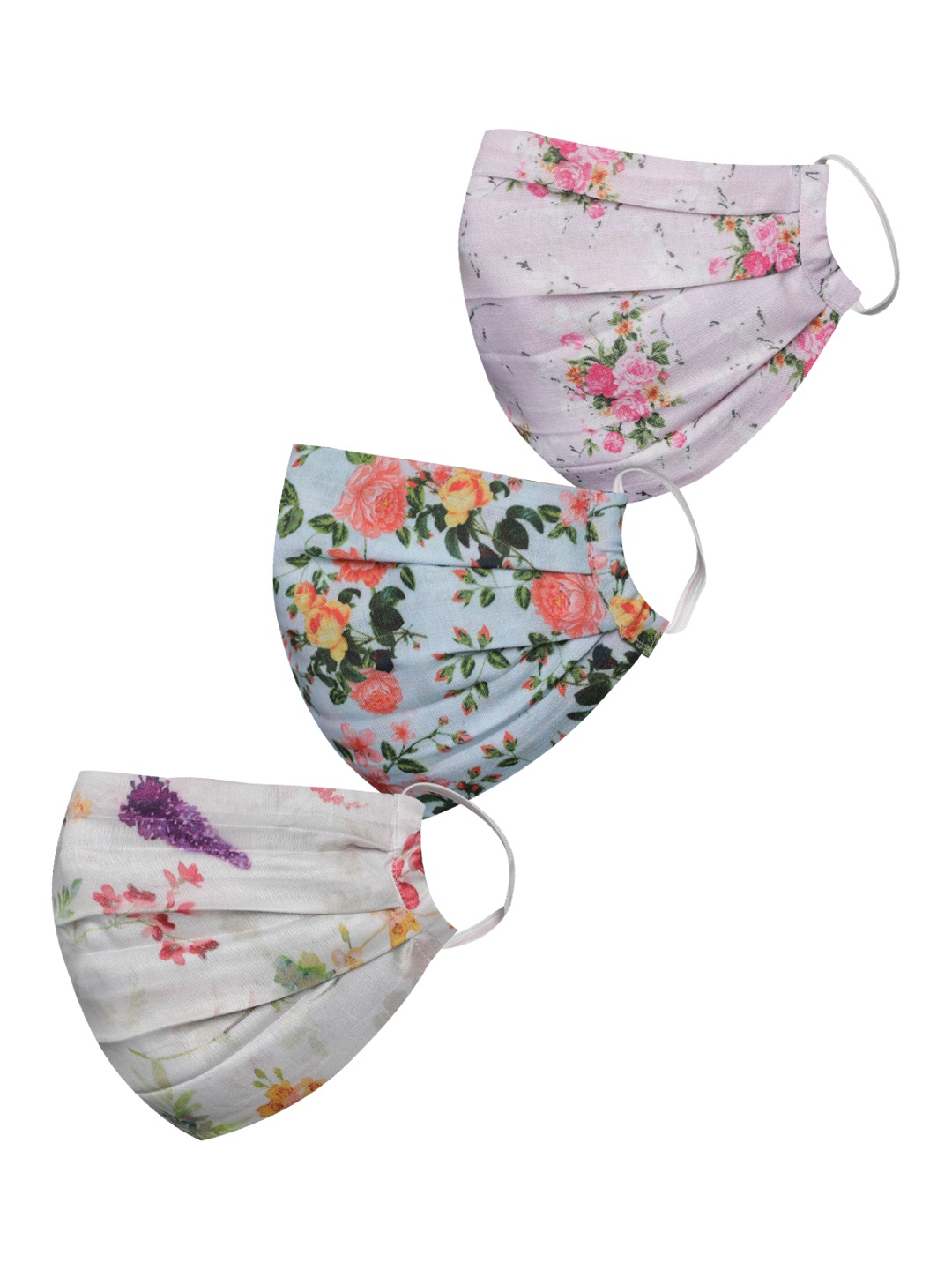 

VASTRAMAY Unisex Set of 3 Reusable 2-Ply Floral Print Protective Outdoor Cloth Face Masks, Blue