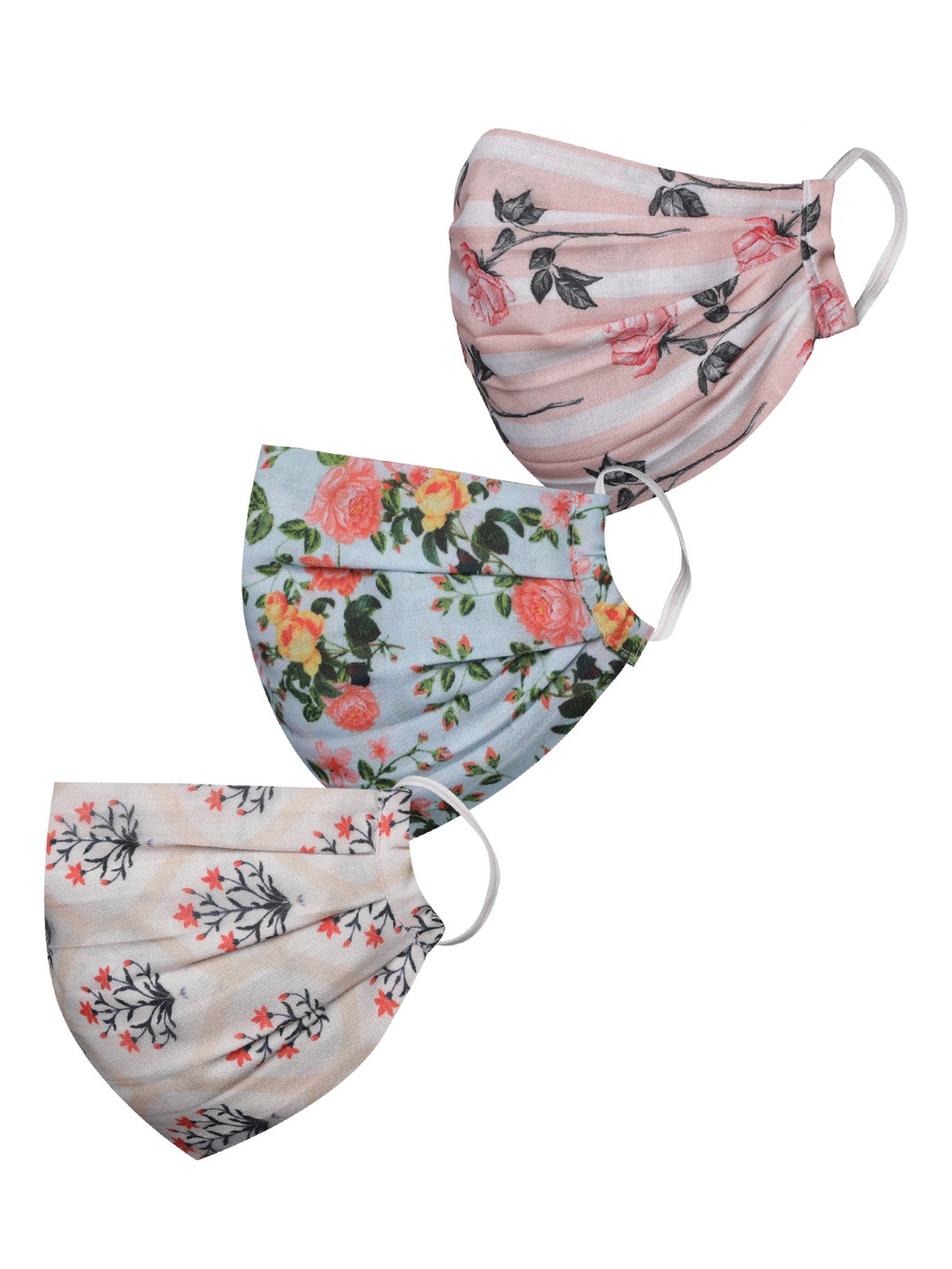 

VASTRAMAY Unisex Set of 3 Printed 2-Ply Reusable Protective Outdoor Face Masks, Pink