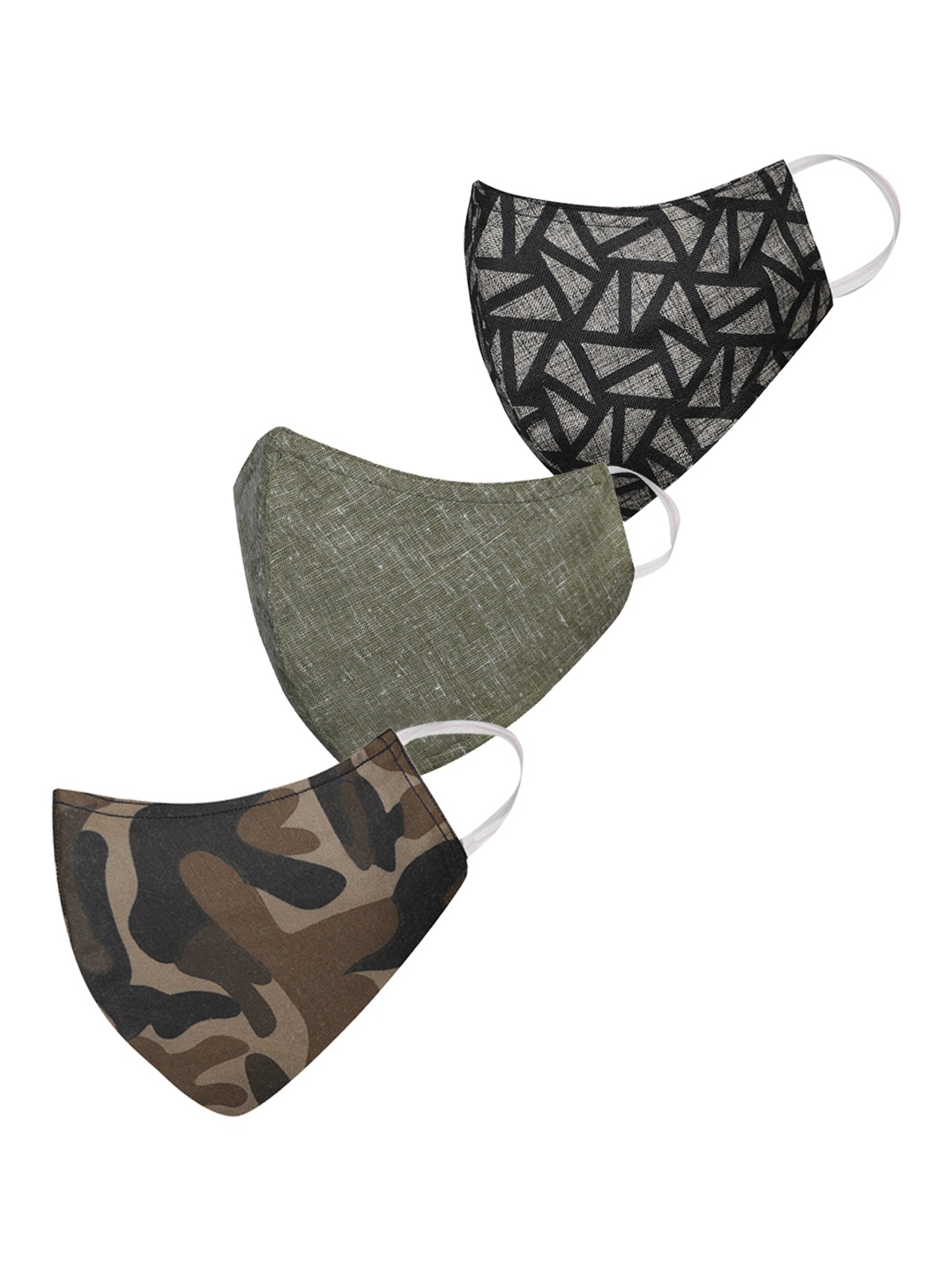 

VASTRAMAY Unisex Set of 3 Reusable 3-Ply Printed Protective Outdoor Cloth Face Masks, Green