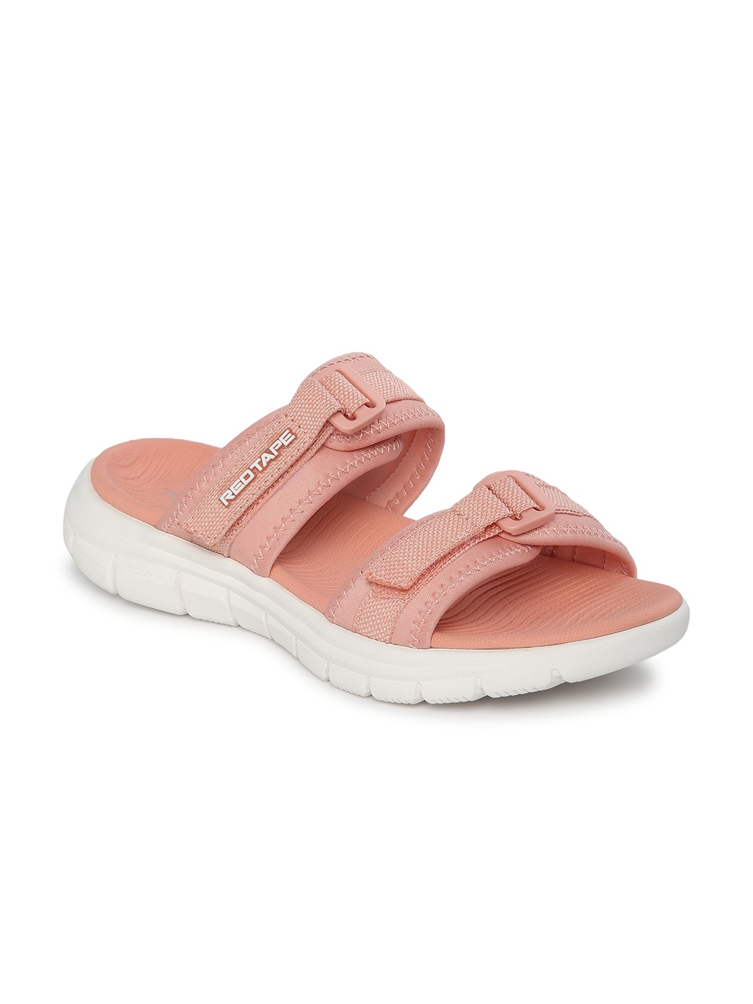 

Red Tape Women Peach-Coloured Woven Design Open Toe Flats with Buckle Detail