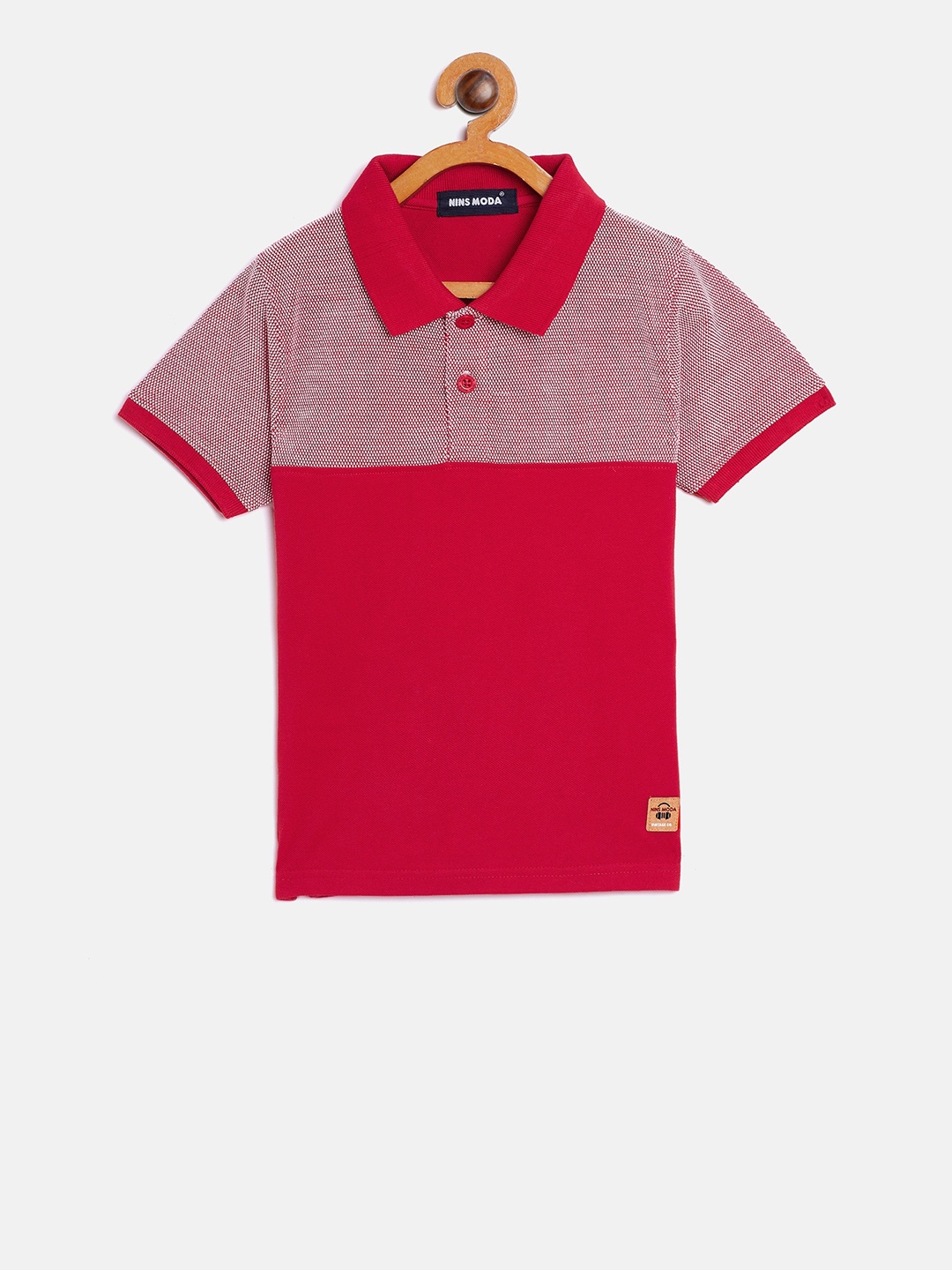 

Nins Moda Boys Red & Off-White Colourblocked Polo Collar T-shirt