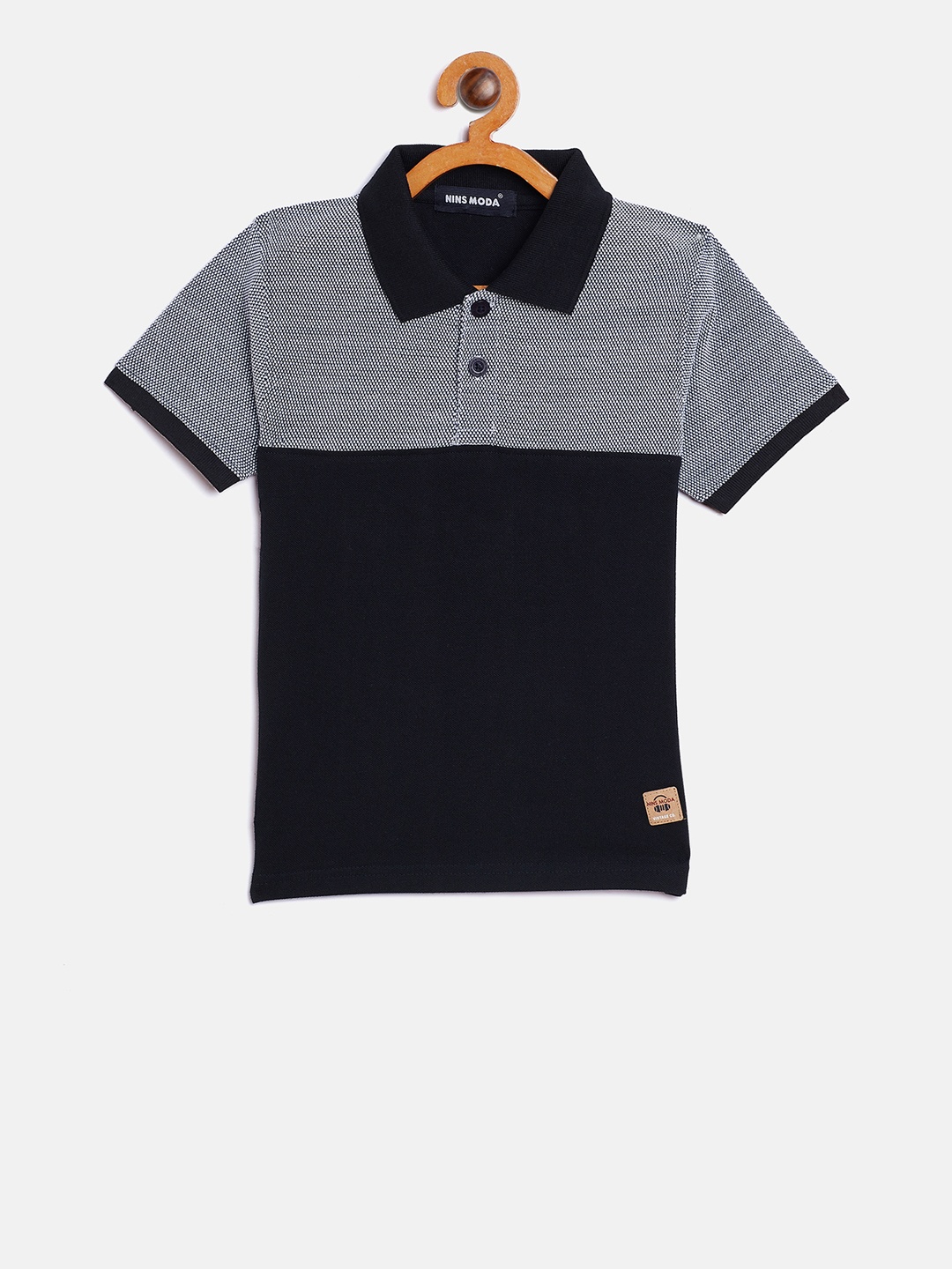 

Nins Moda Boys Navy Blue & Off-White Colourblocked Polo Collar T-shirt
