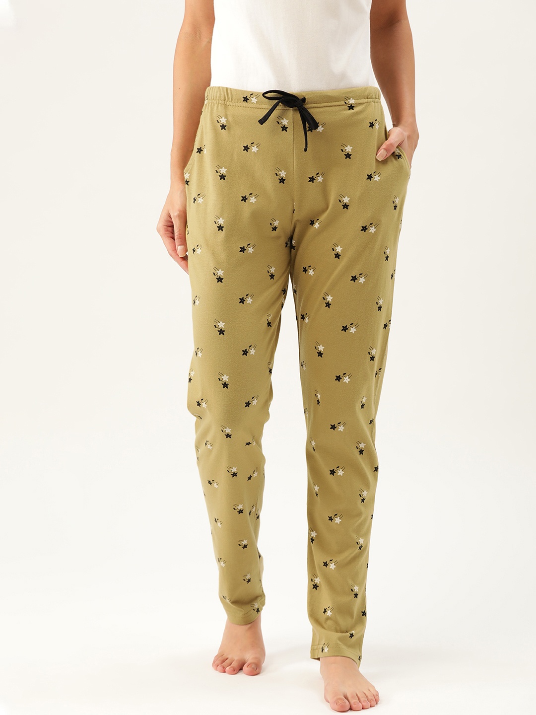 

Kanvin Women Olive Green & Black Printed Lounge Pants