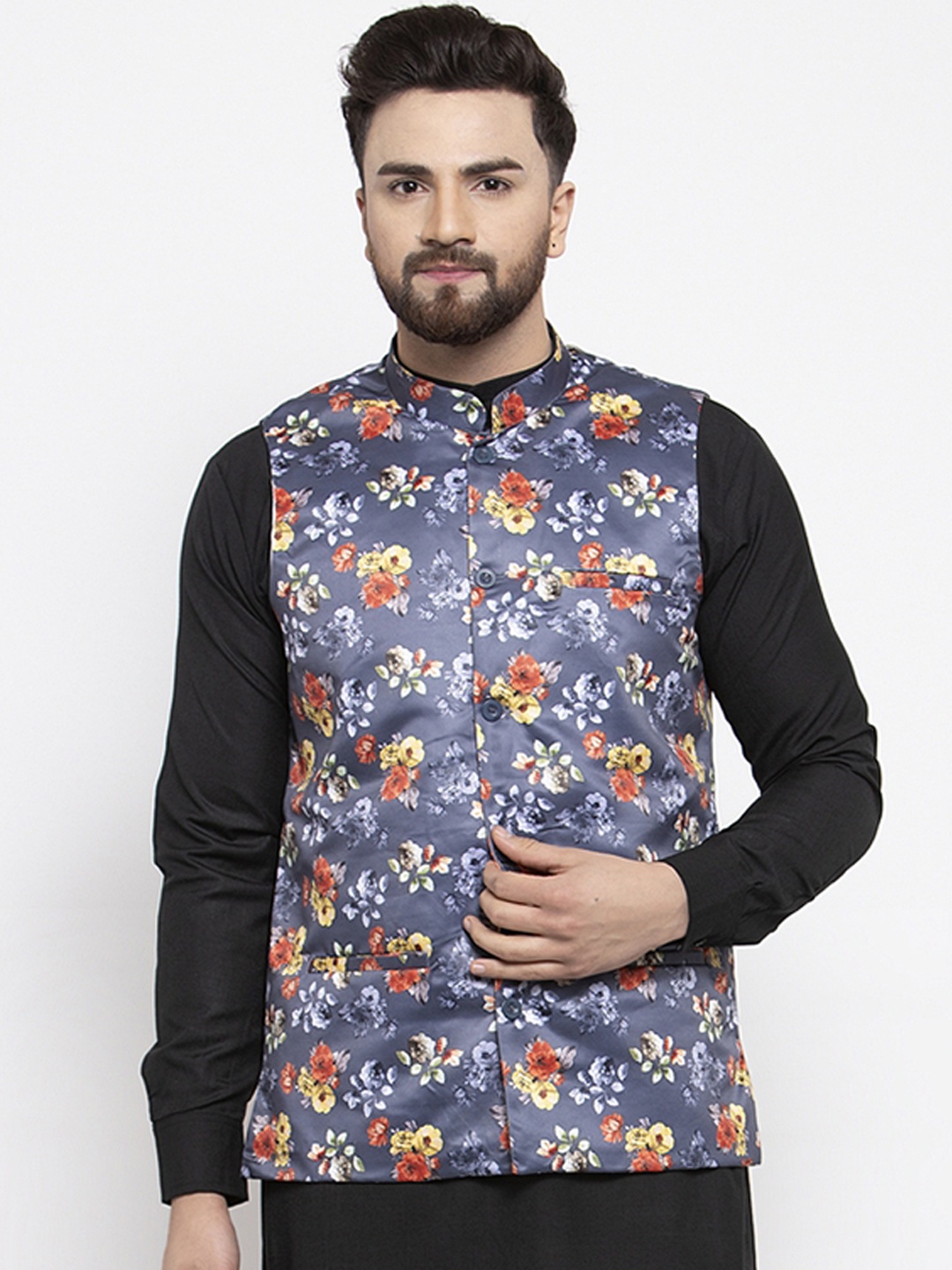 

Jompers Men Grey & Red Printed Waistcoat
