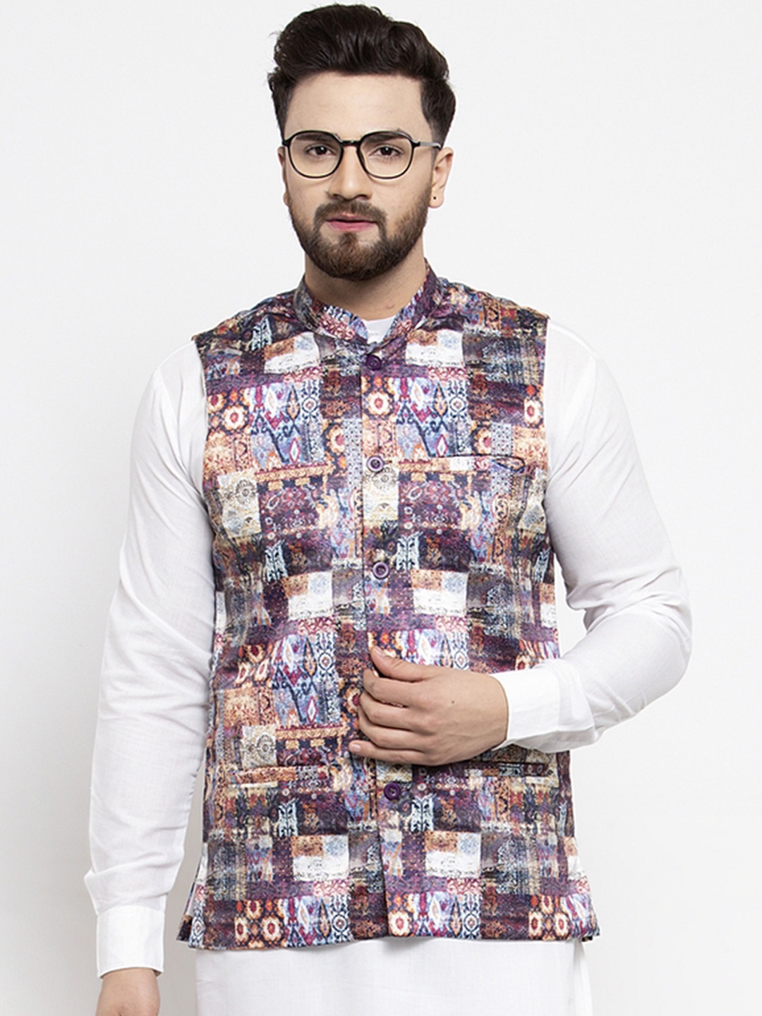 

Jompers Men Multicoloured Printed Waistcoat, Multi
