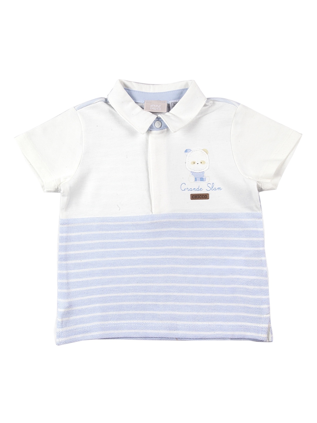 

Chicco Boys Off-White Blue Striped Round Neck Pure Cotton T-shirt