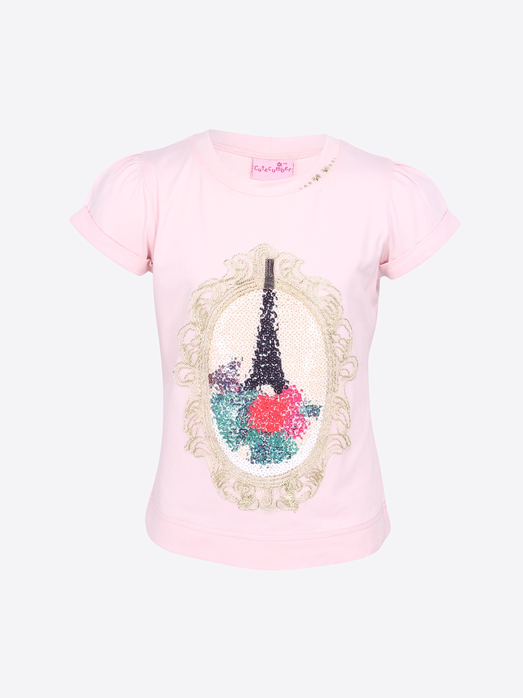 

CUTECUMBER Girls Pink Sequinned Top
