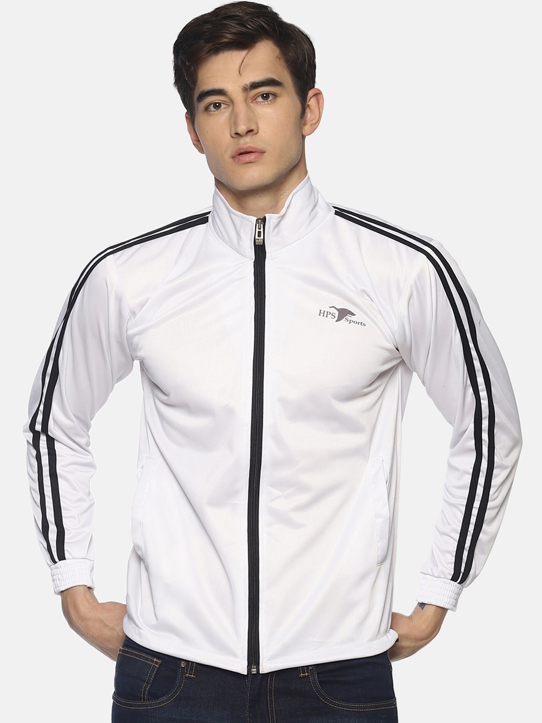 

HPS Sports Men White Solid Tailored Jacket With Striped Sleeves