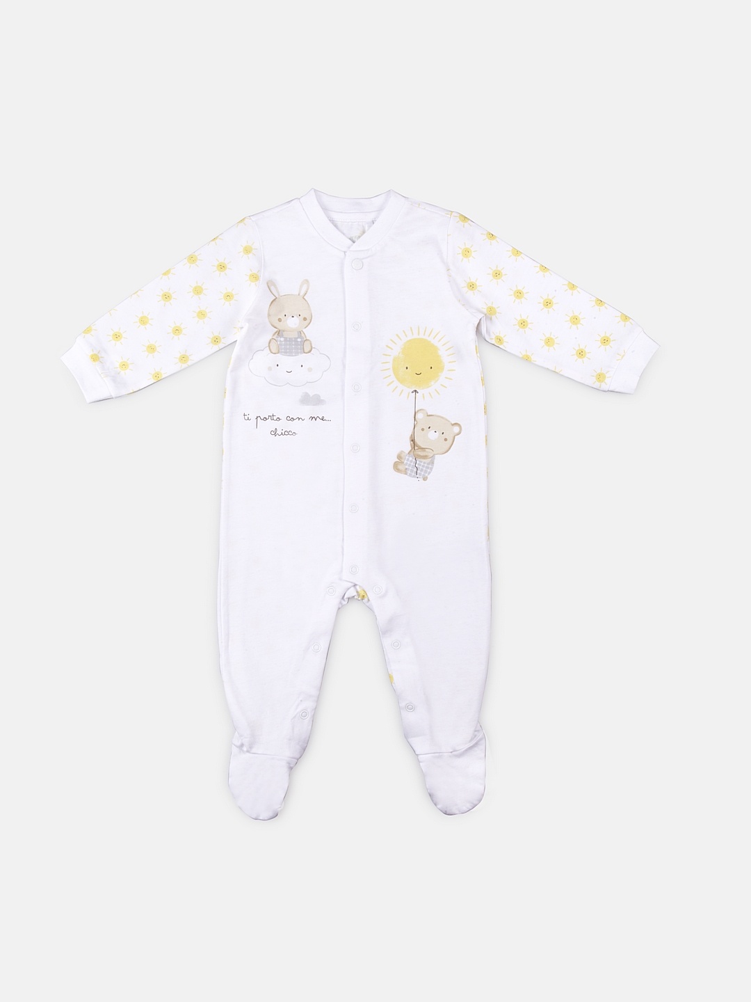 

Chicco Infant Kids White & Yellow Printed Sleepsuit