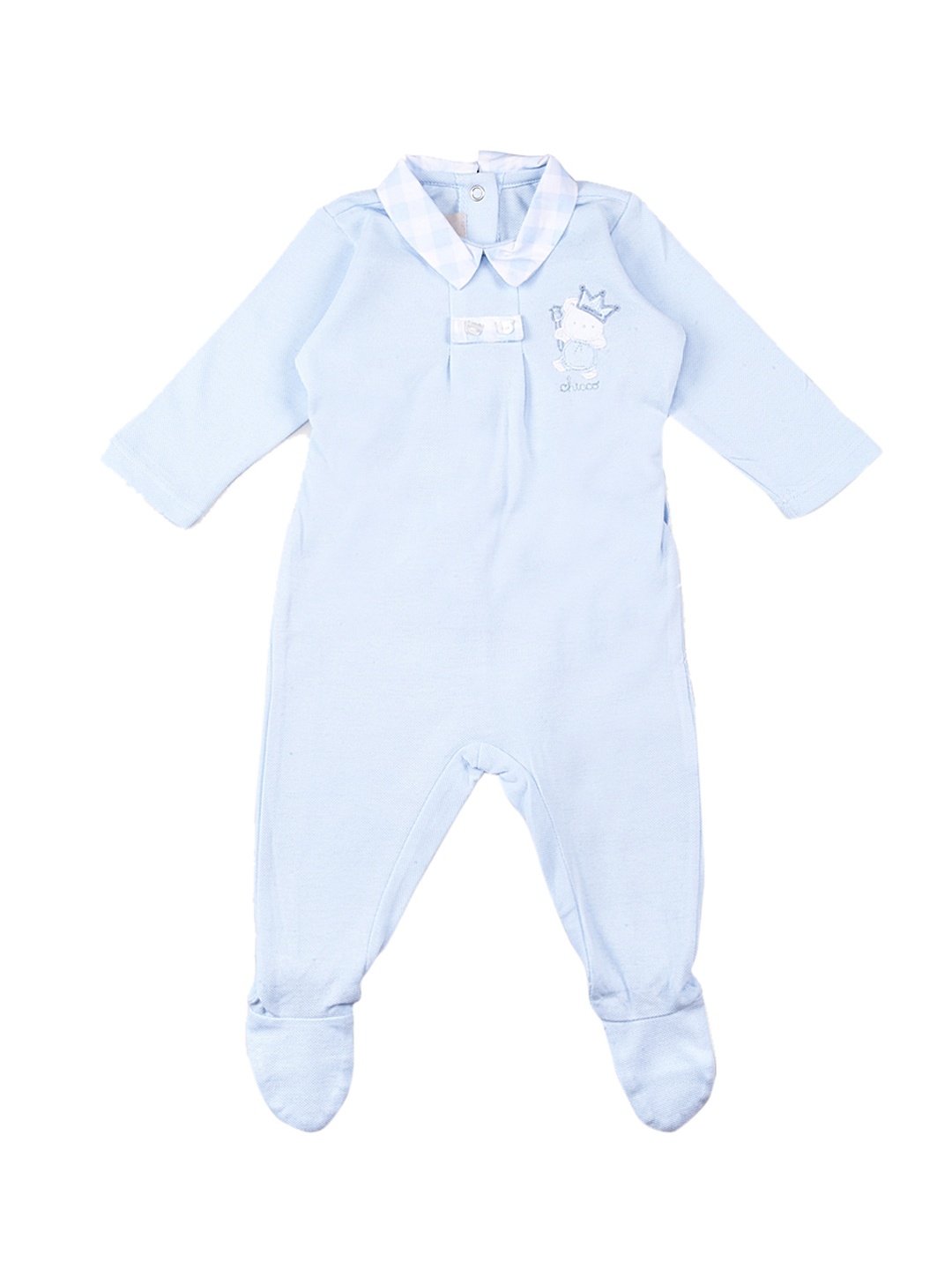 

Chicco Infant Boys Blue Solid Nappy Opening Babysuit