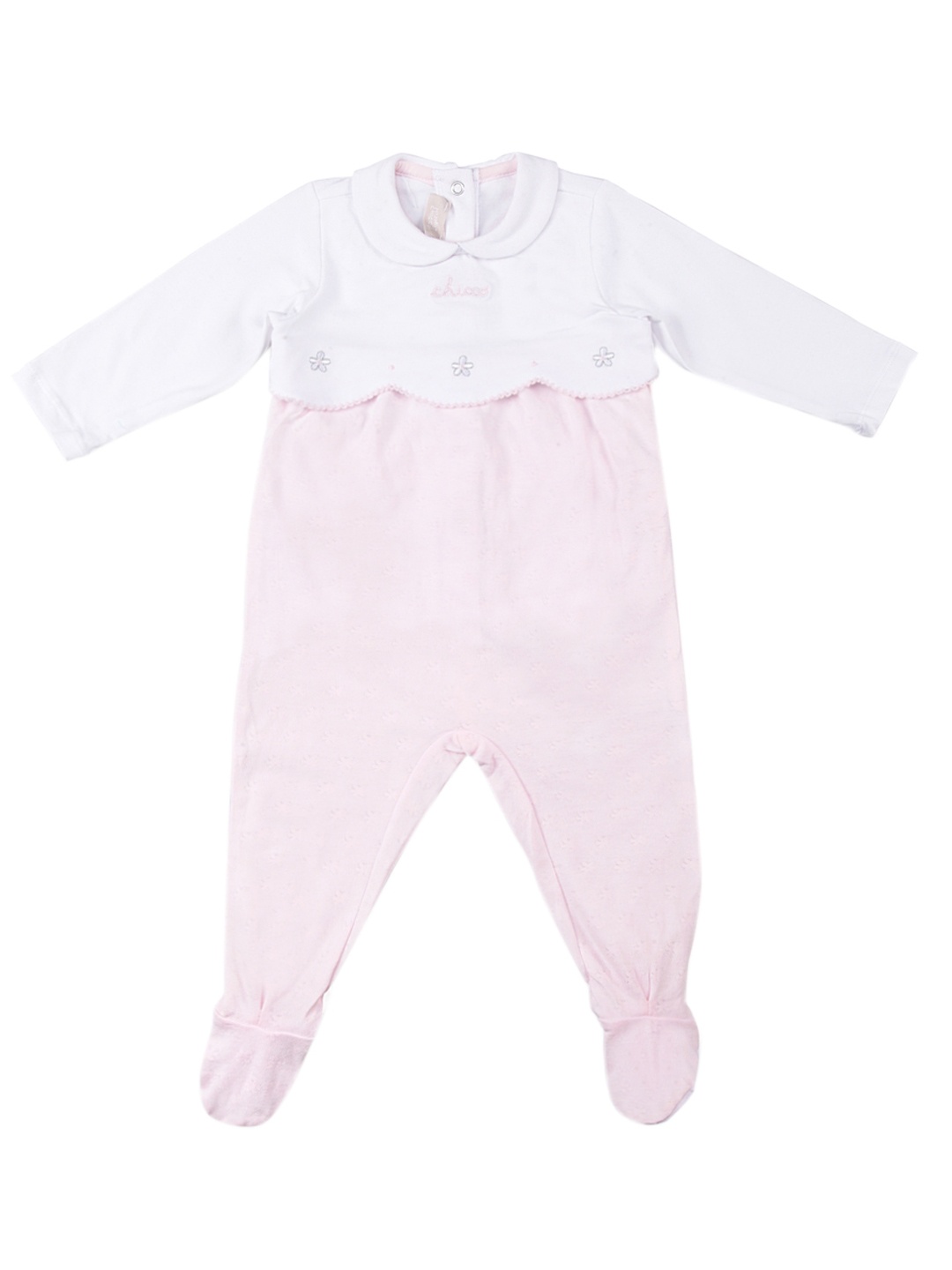 

Chicco Infant Girls Pink & White Colourblocked Nappy Opening Sleepsuit