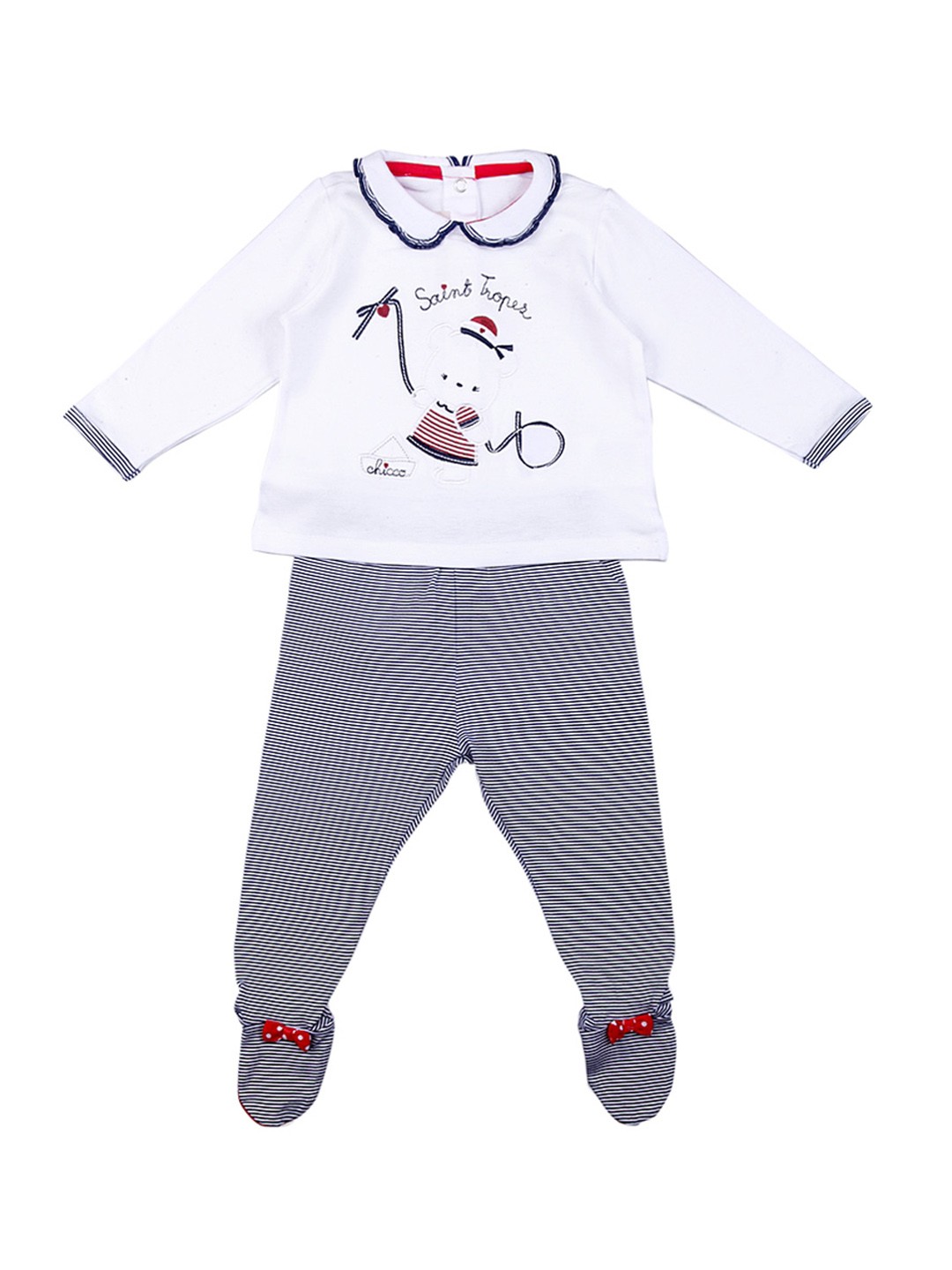 

Chicco Girls White & Navy Blue Printed T-shirt with Leggings