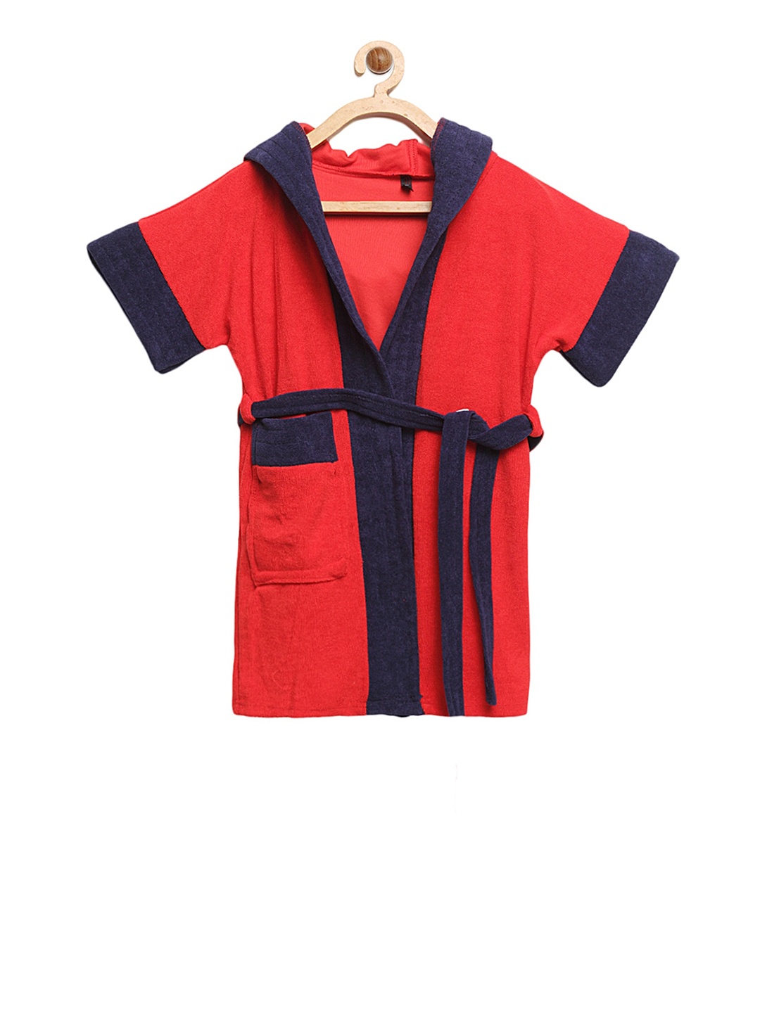 

ELEVANTO Unisex Kids Red & Navy Blue Colourblocked BATHKIDOO Bath Robe