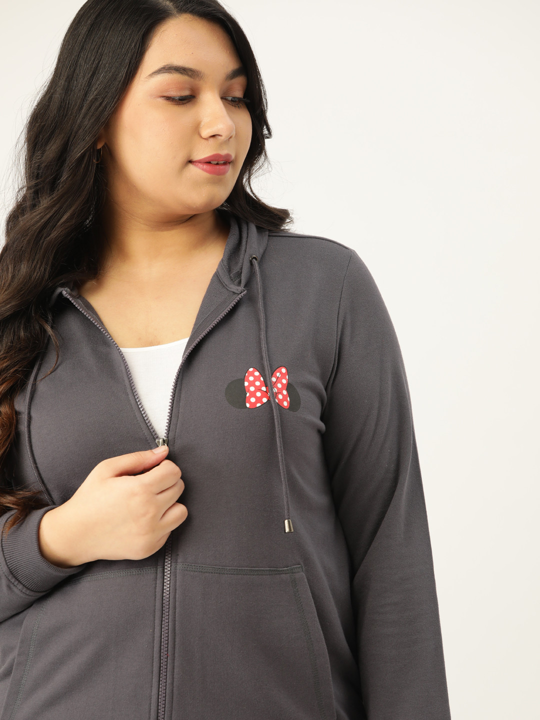 

Sztori Disney Women Charcoal Grey Solid Plus Size Hooded Sweatshirt