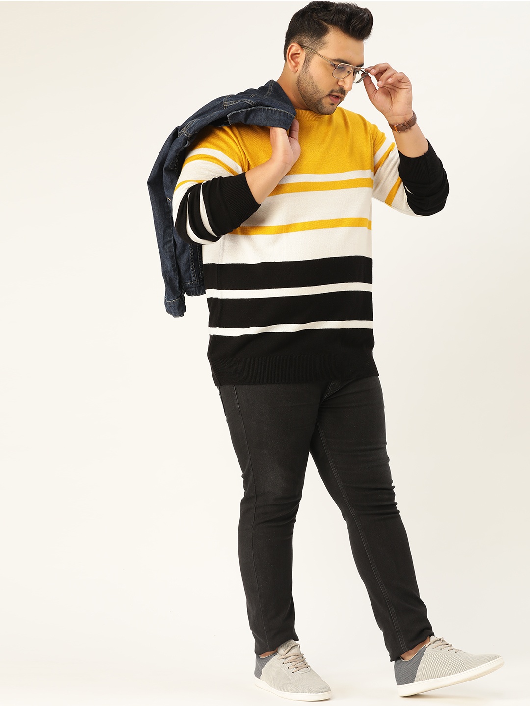 

Sztori Men Plus Size Mustard Striped Pullover