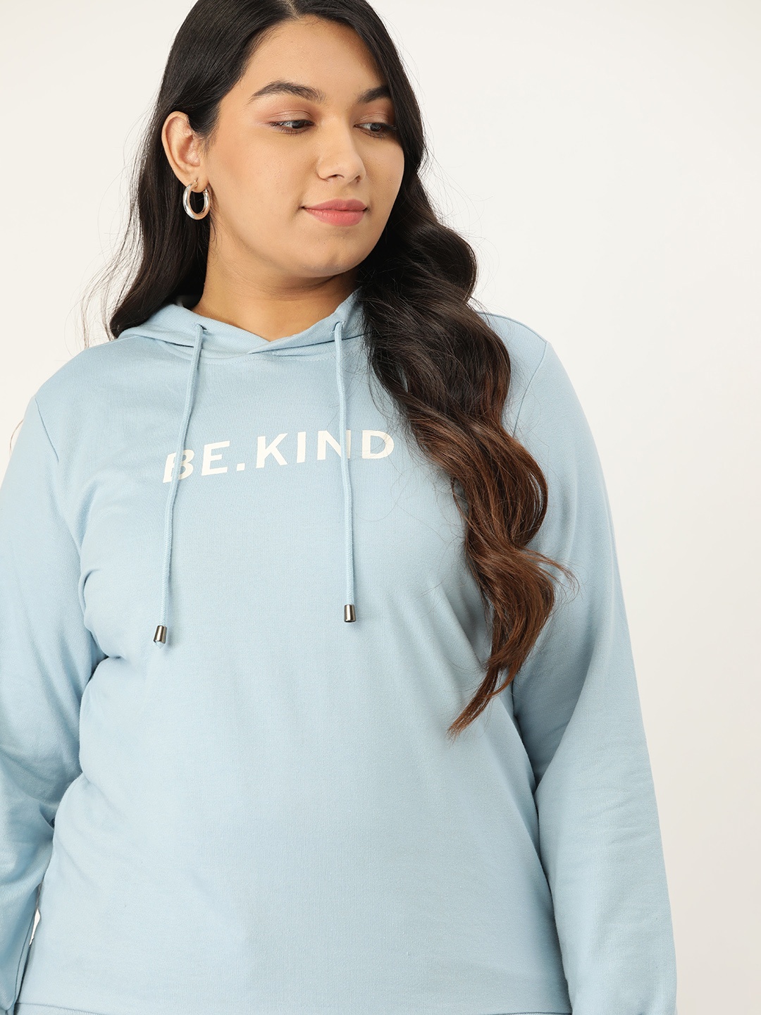 

Sztori Women Plus Size Blue Solid Hooded Sweatshirt