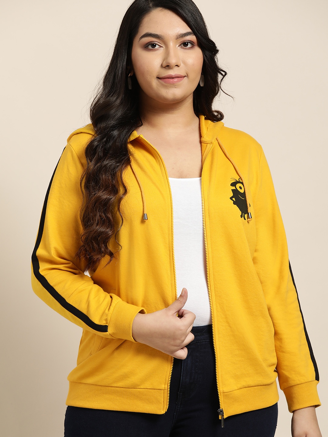 

Sztori MinionsPlus Size Women Mustard Yellow Solid Hooded Sweatshirt