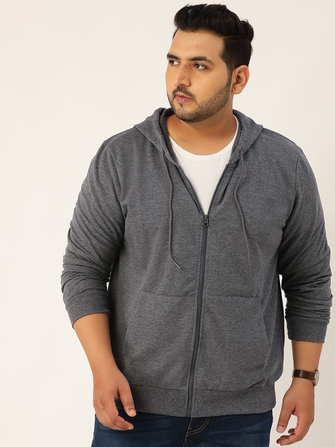 

Sztori Men Grey Melange Solid Plus Size Hooded Sweatshirt