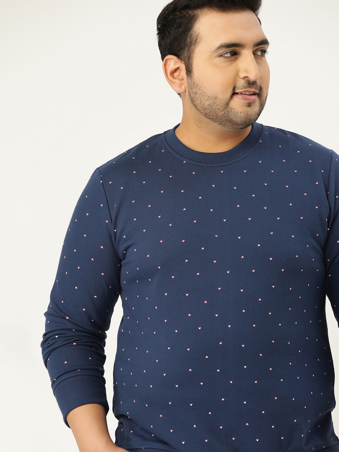 

Sztori Men Plus Size Navy Blue & White Heart Print Sweatshirt