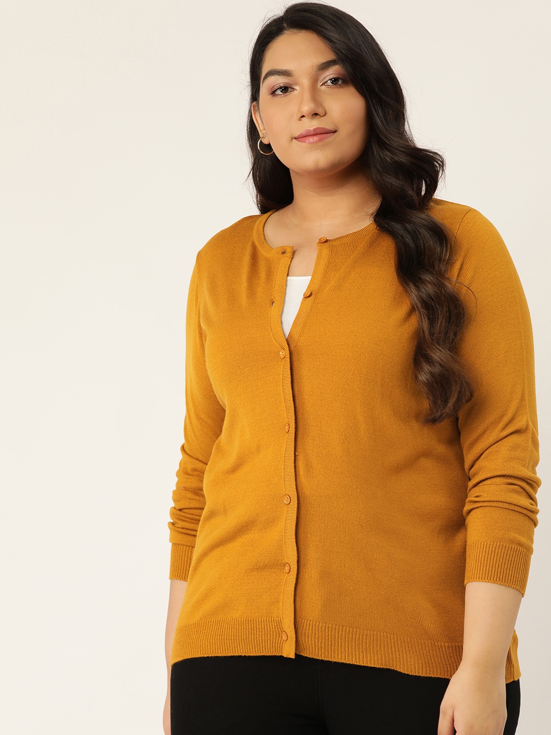

Sztori Women Mustard Yellow Plus Size Solid Cardigan