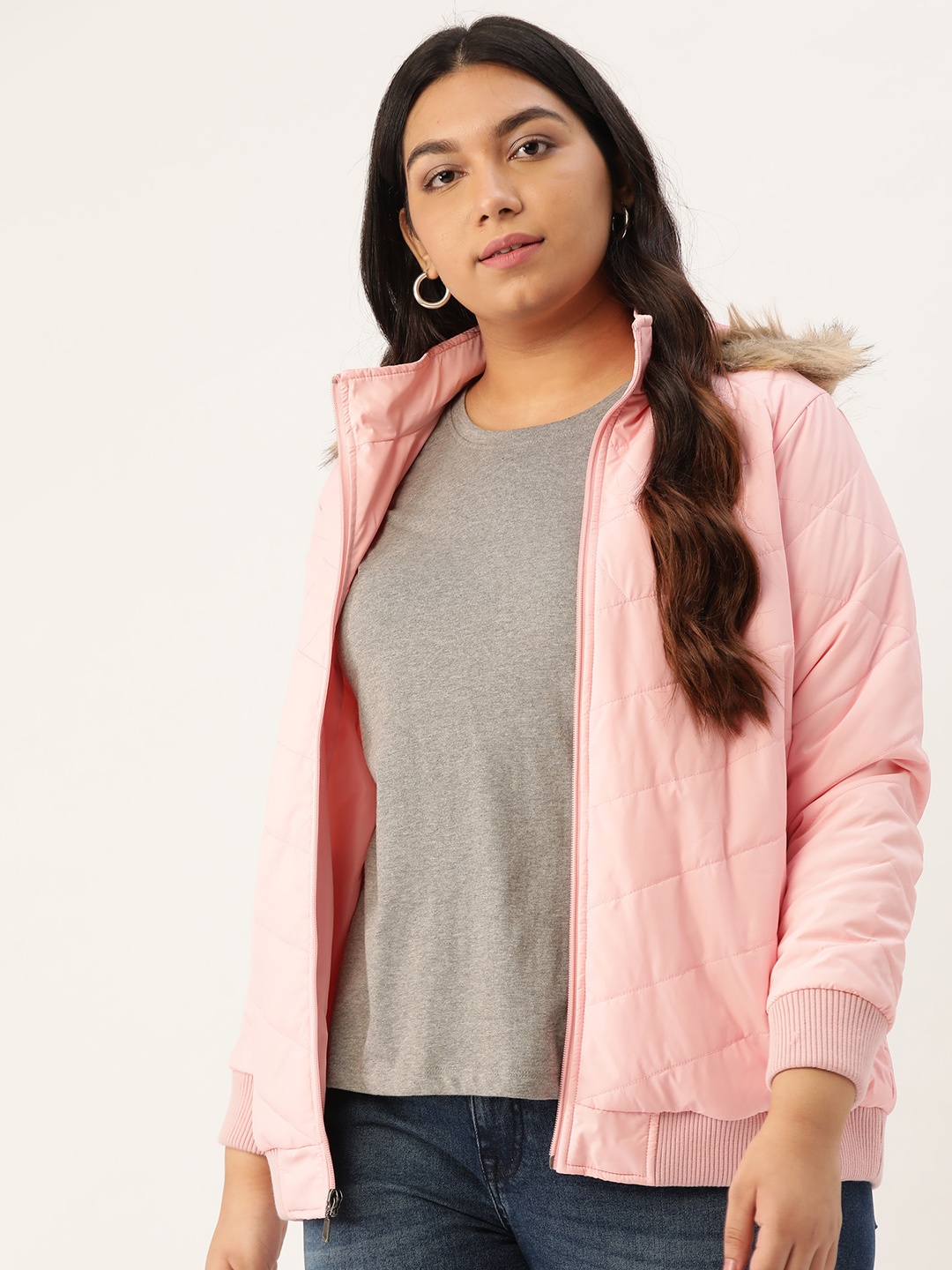 

Sztori Women Pink Solid Hooded Plus Size Parka Jacket