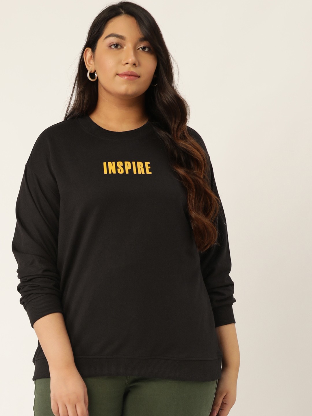 

Sztori Women Black Solid Plus Size Sweatshirt