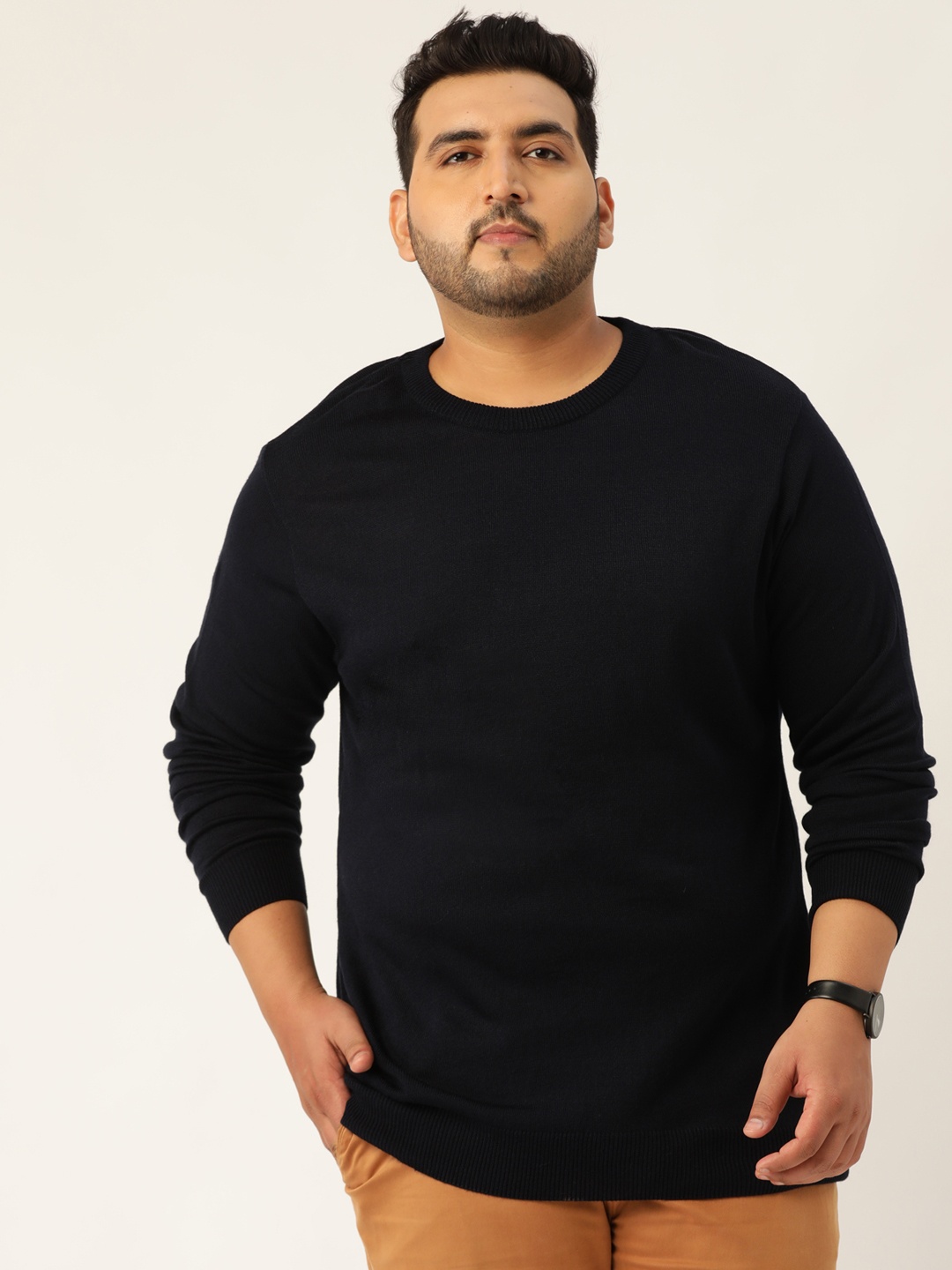 

Sztori Men Plus Size Navy Blue Solid Pullover