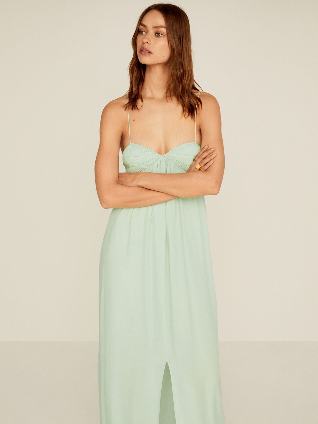 

MANGO Women Sea Green Solid Sustainable Maxi Dress