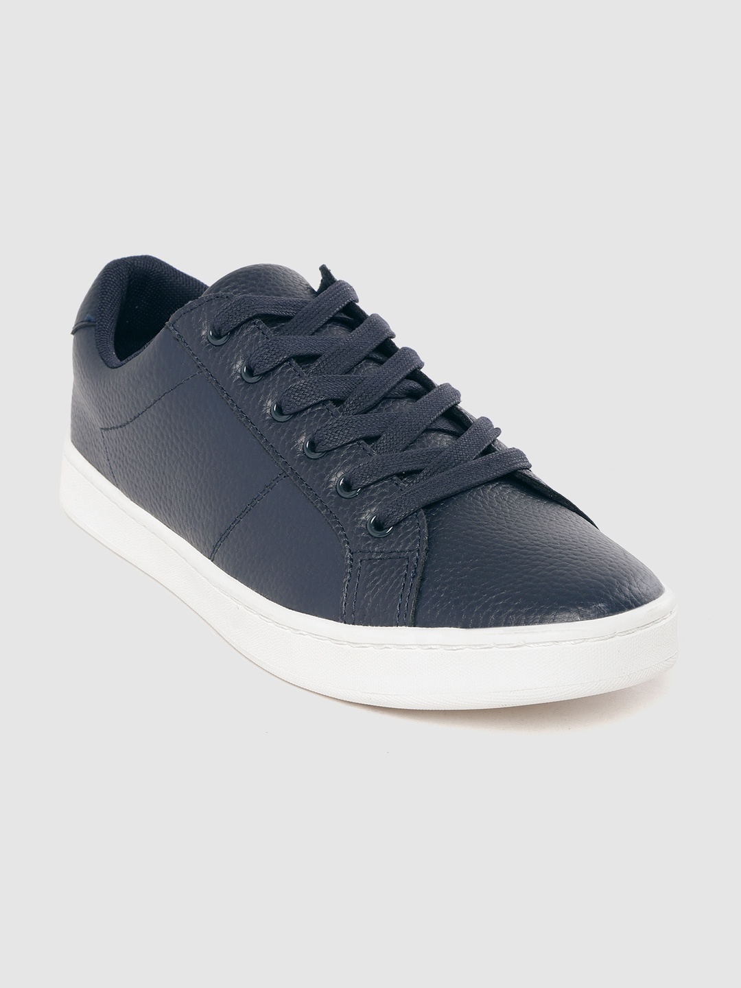 

MANGO MAN Men Navy Blue Leather Solid Sneakers