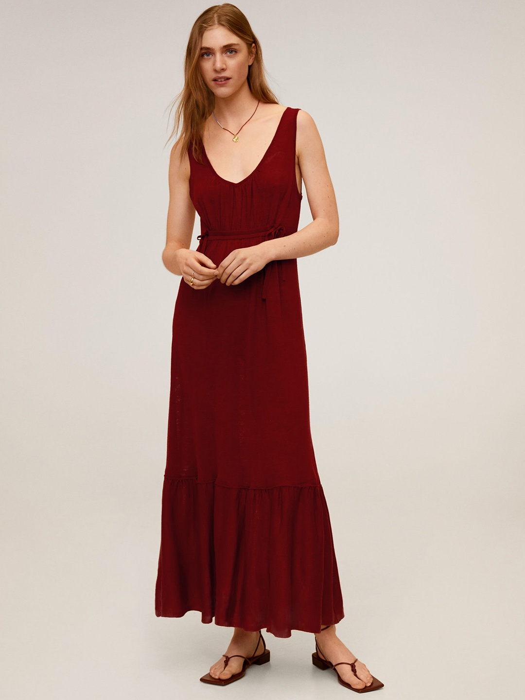 

MANGO Women Rust Red Solid Maxi Dress