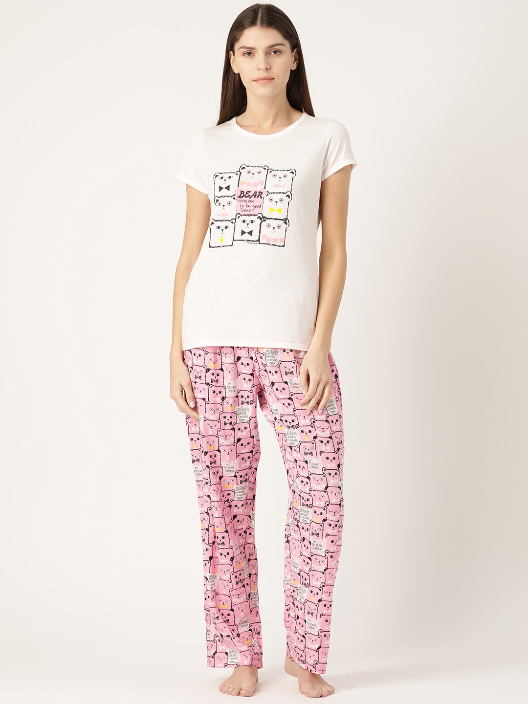 

MADAME M SECRET Women White & Pink Printed Night suit