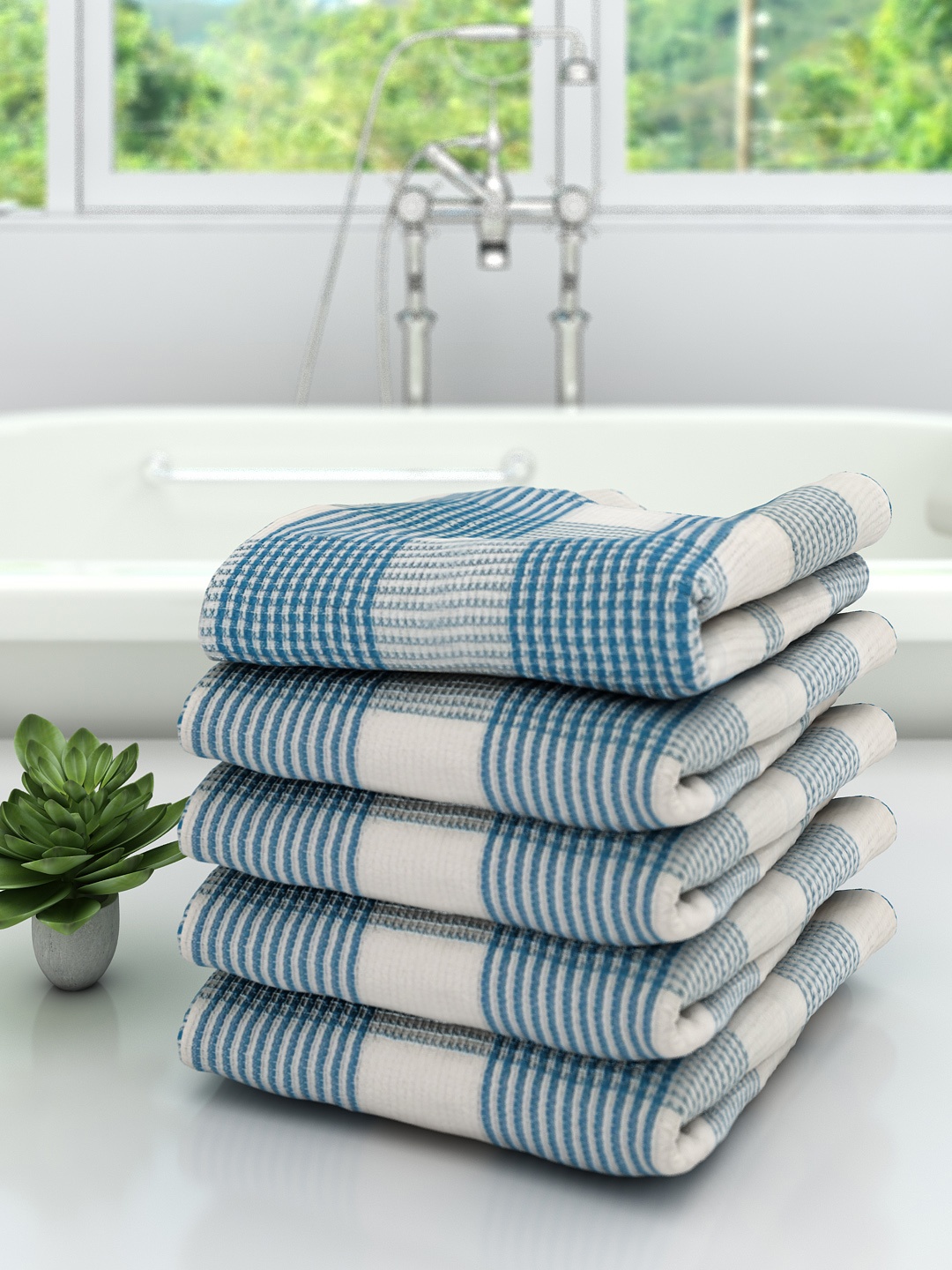 

Athom Trendz Unisex Pack Of 5 Checked Premium 210 GSM Bath Towels, Beige