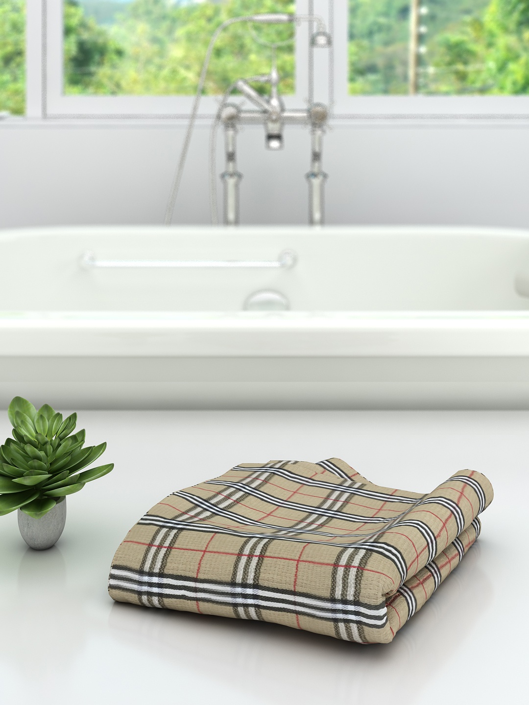 

Athom Trendz Beige Checked 210 GSM Premium Bath Towel